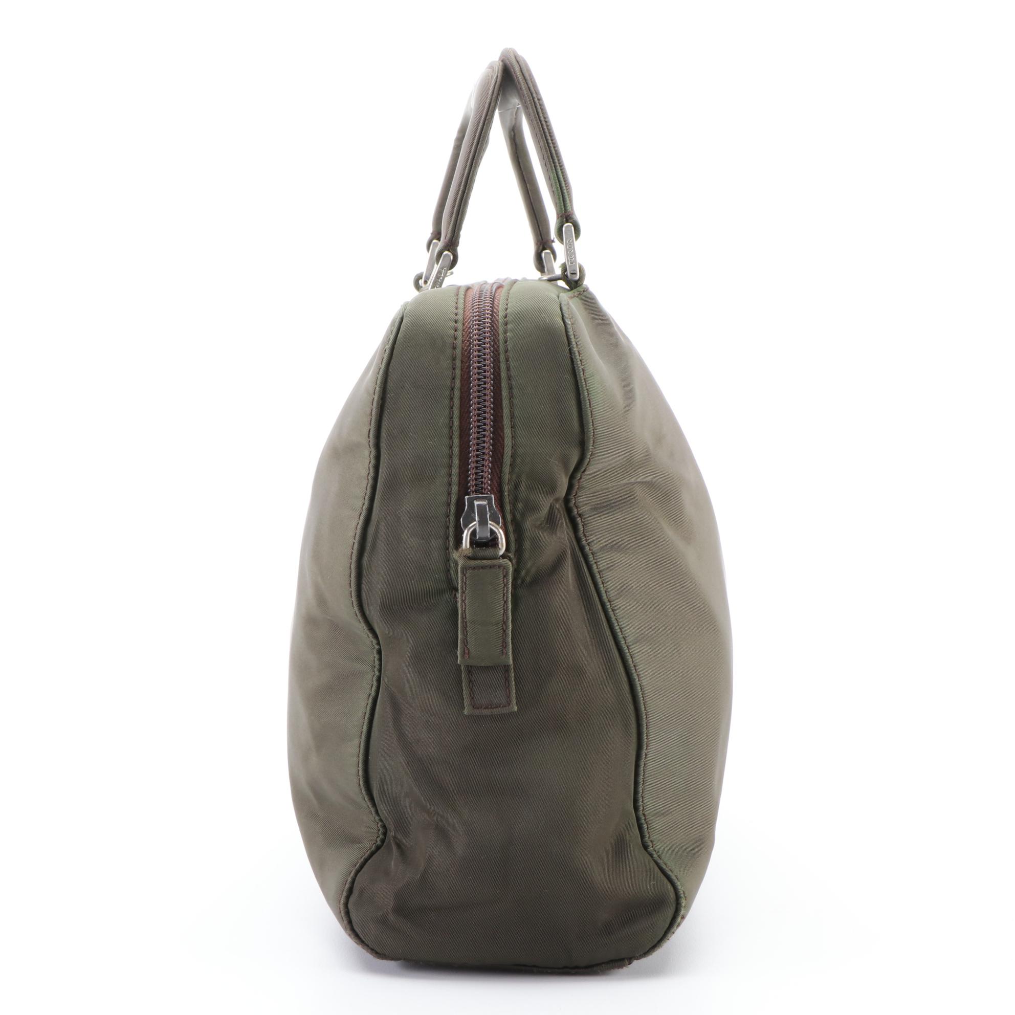 Prada Two-Way Bag B8898 in Dark Olive Green Tessuto Nastro