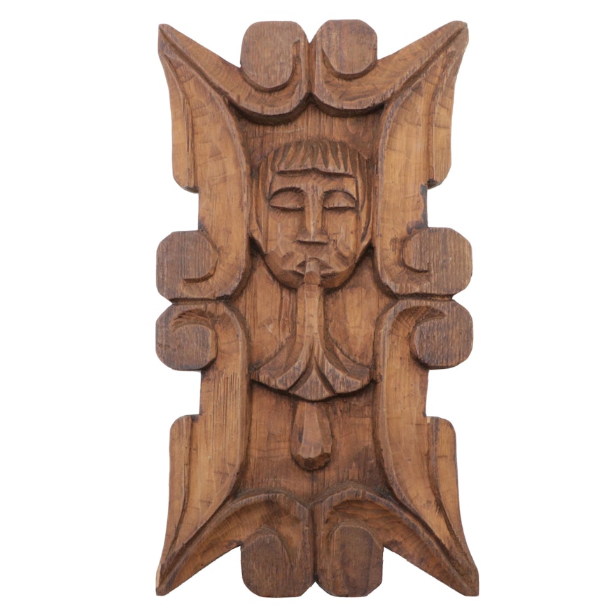 Mexican Hand-Carved Wood Figural Wall Hanging, Mid-20th Century