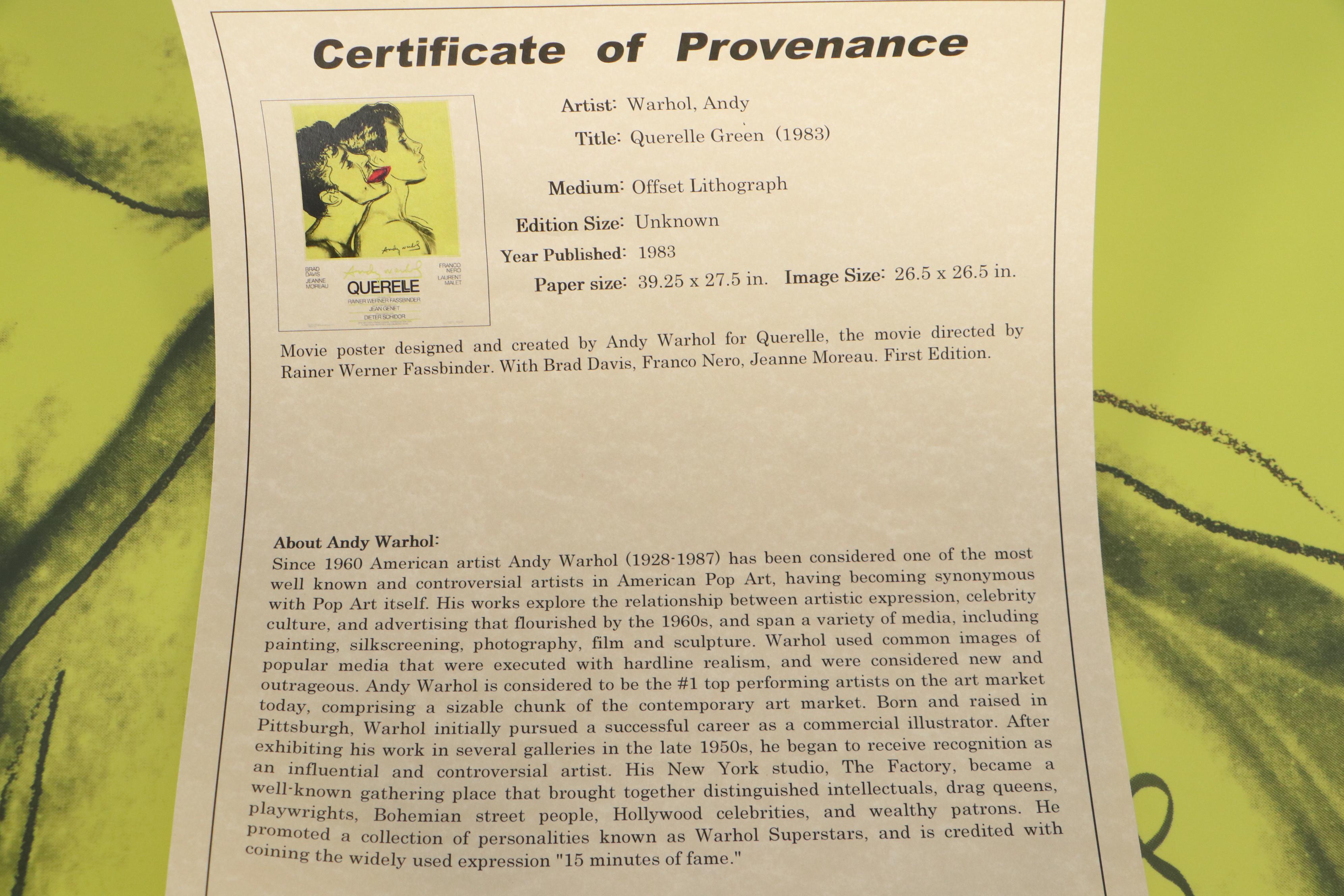 Andy Warhol Commissioned Offset Poster for "Querelle," 1982