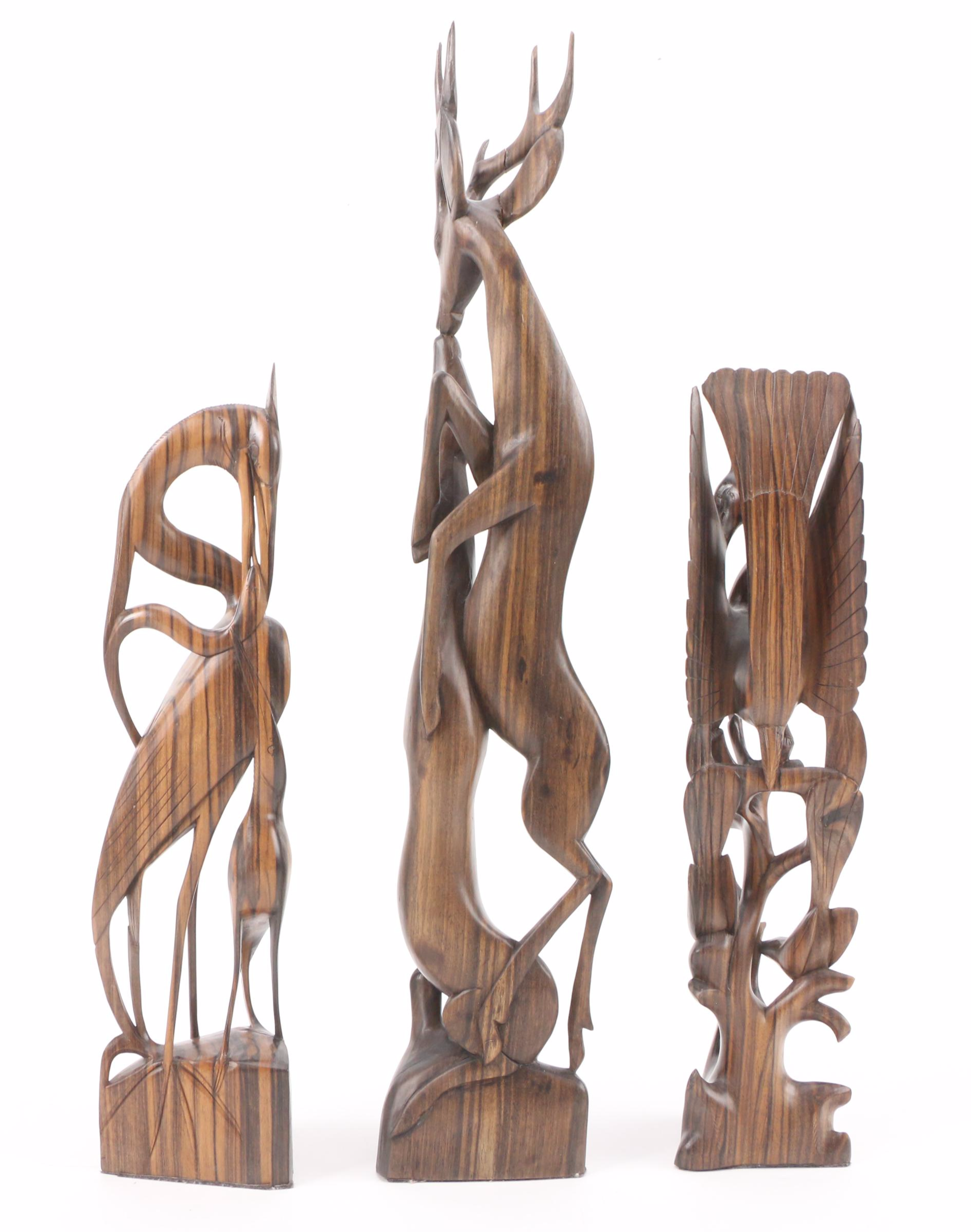 East African Ironwood Carvings of Birds and Deer