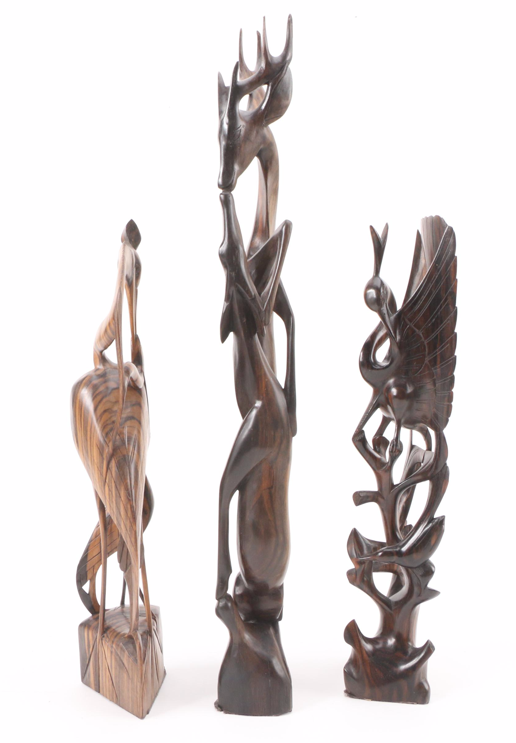 East African Ironwood Carvings of Birds and Deer