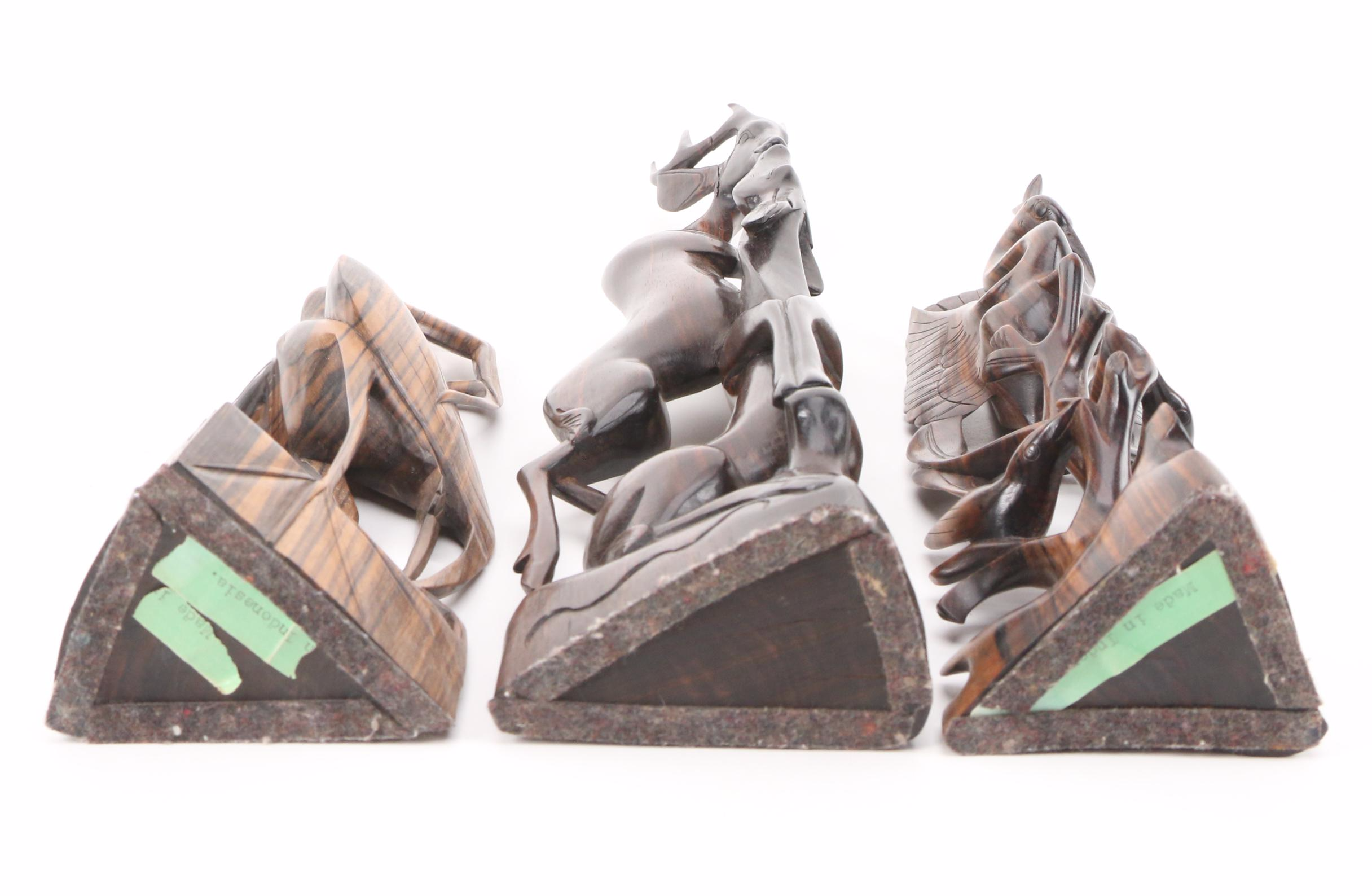 East African Ironwood Carvings of Birds and Deer