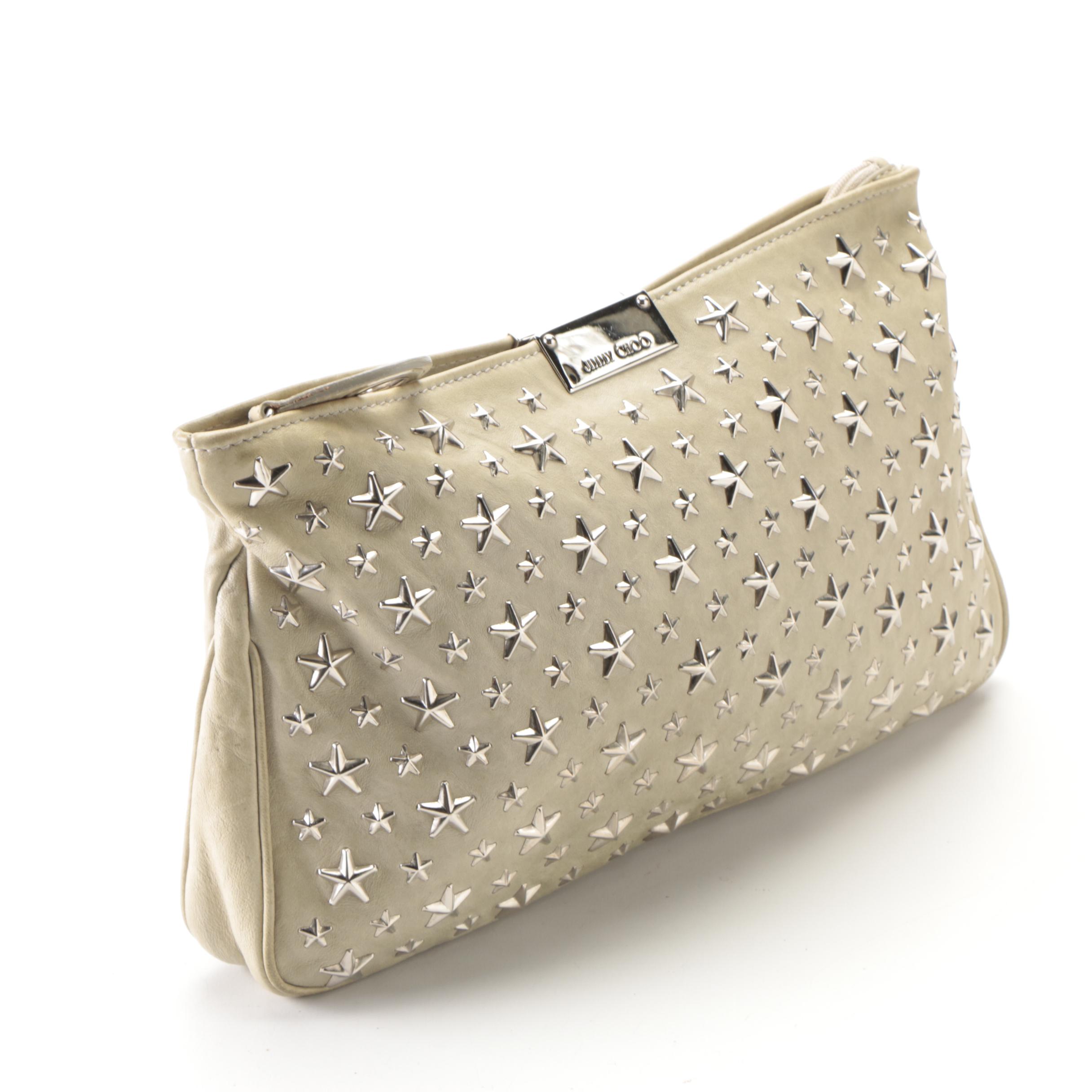 Jimmy Choo Star Studded Clutch in Grey Leather