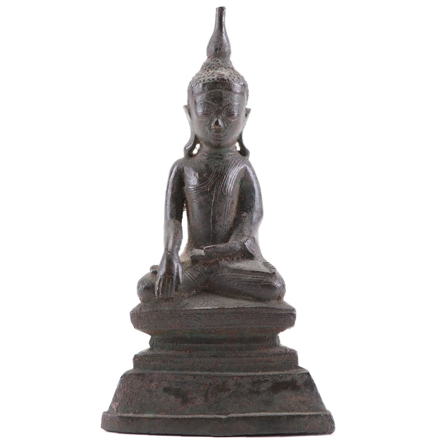 Southeast Asian Style Cast Metal Seated Buddha