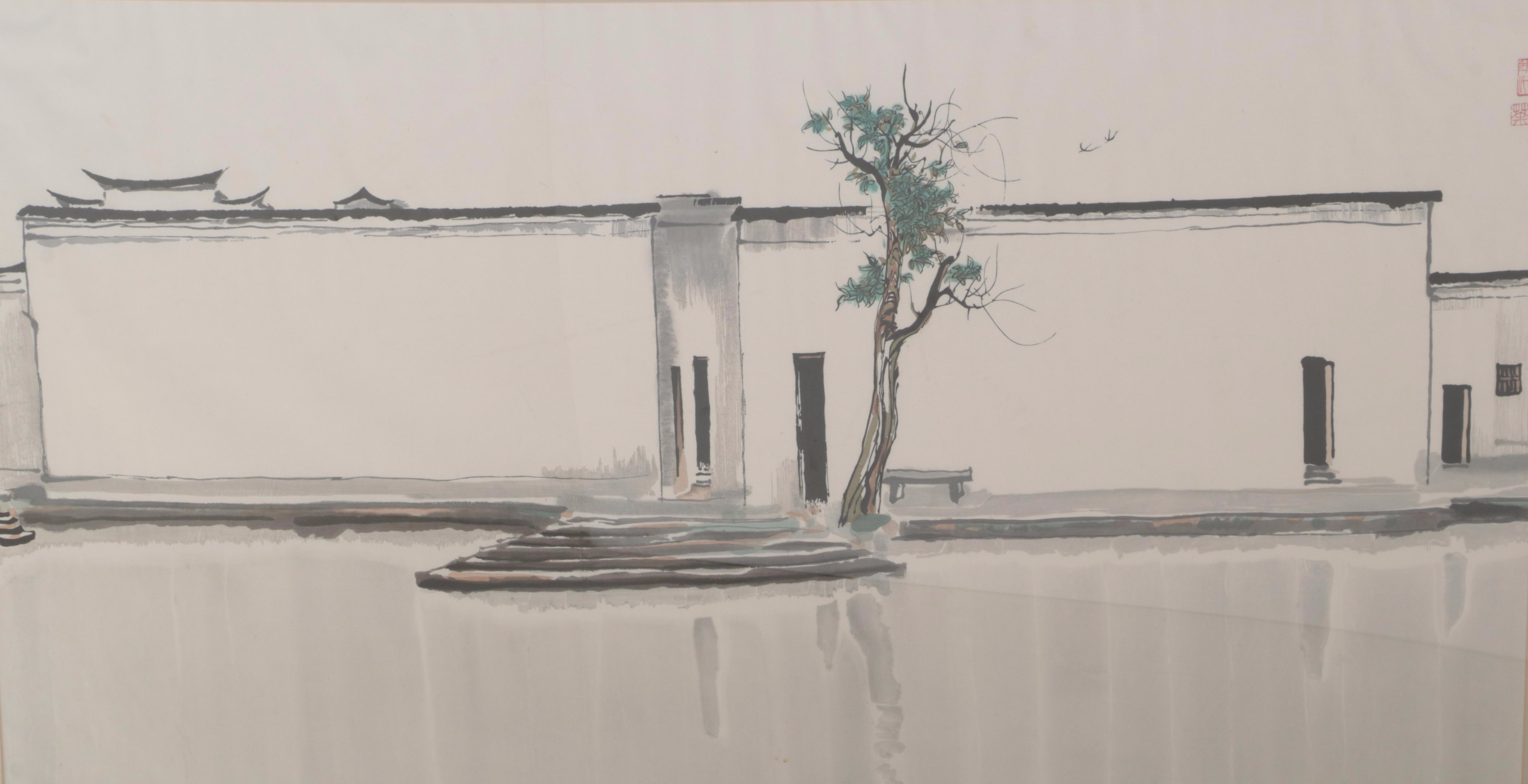 Embellished Woodblock After Wu Guanzhong "Two Swallows," Circa 1981