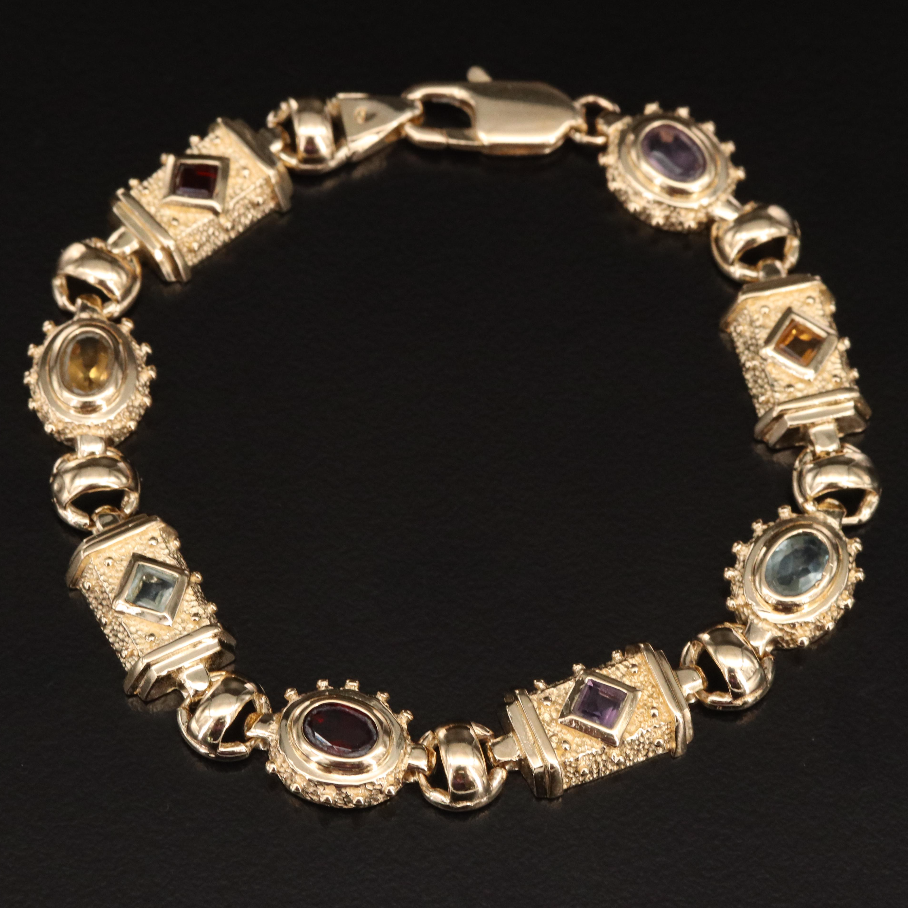 14K Garnet and Gemstone Geometric Link Bracelet