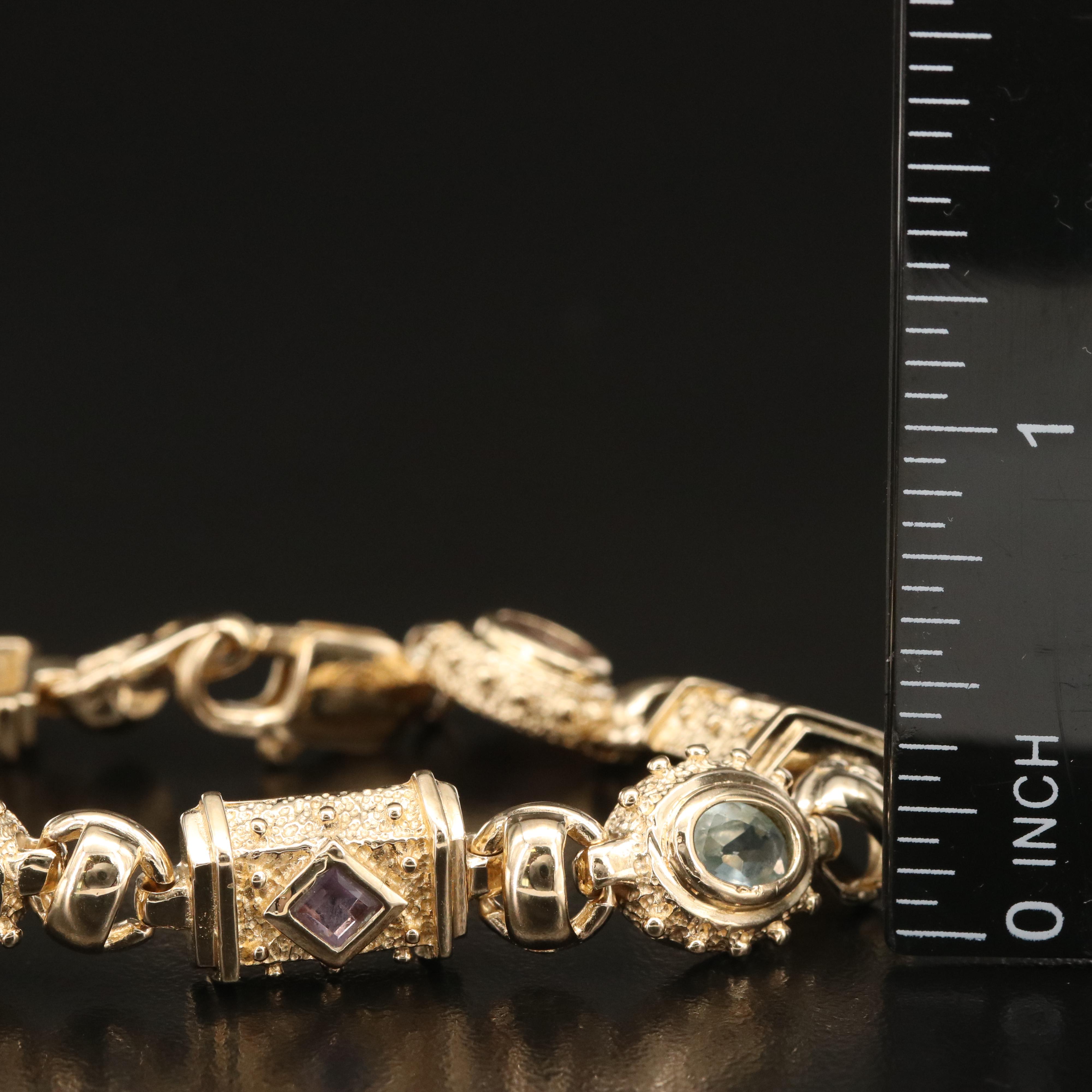 14K Garnet and Gemstone Geometric Link Bracelet