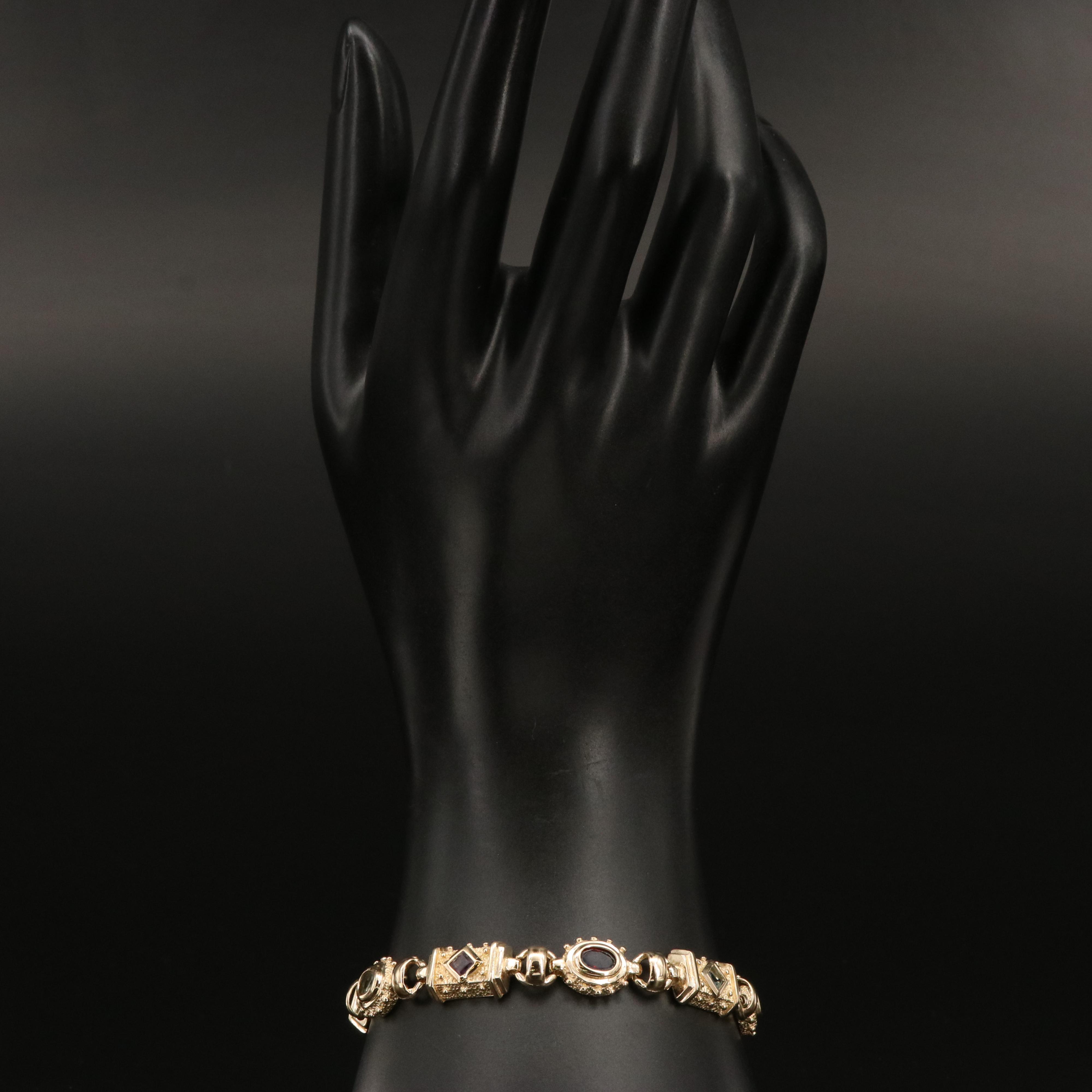 14K Garnet and Gemstone Geometric Link Bracelet