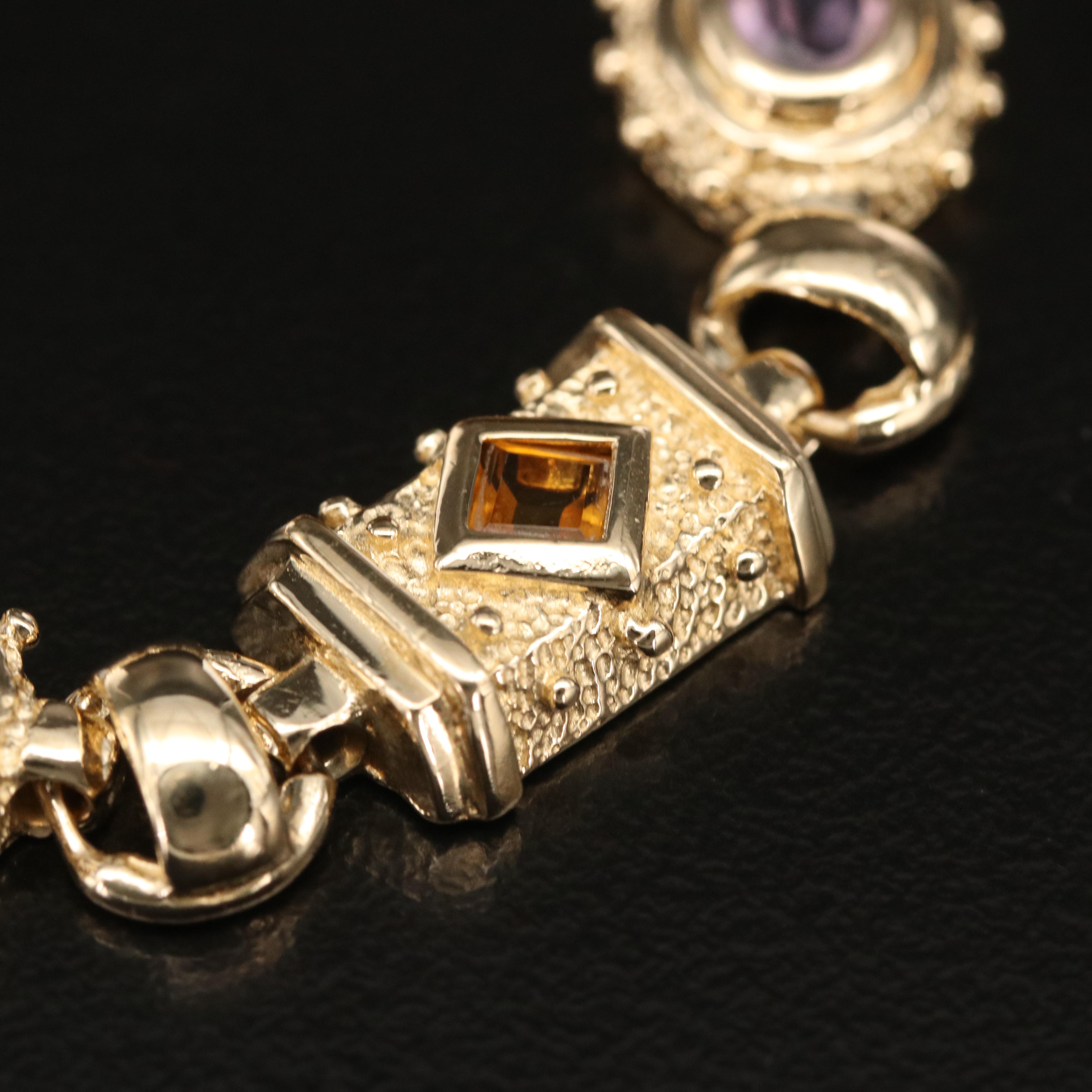 14K Garnet and Gemstone Geometric Link Bracelet