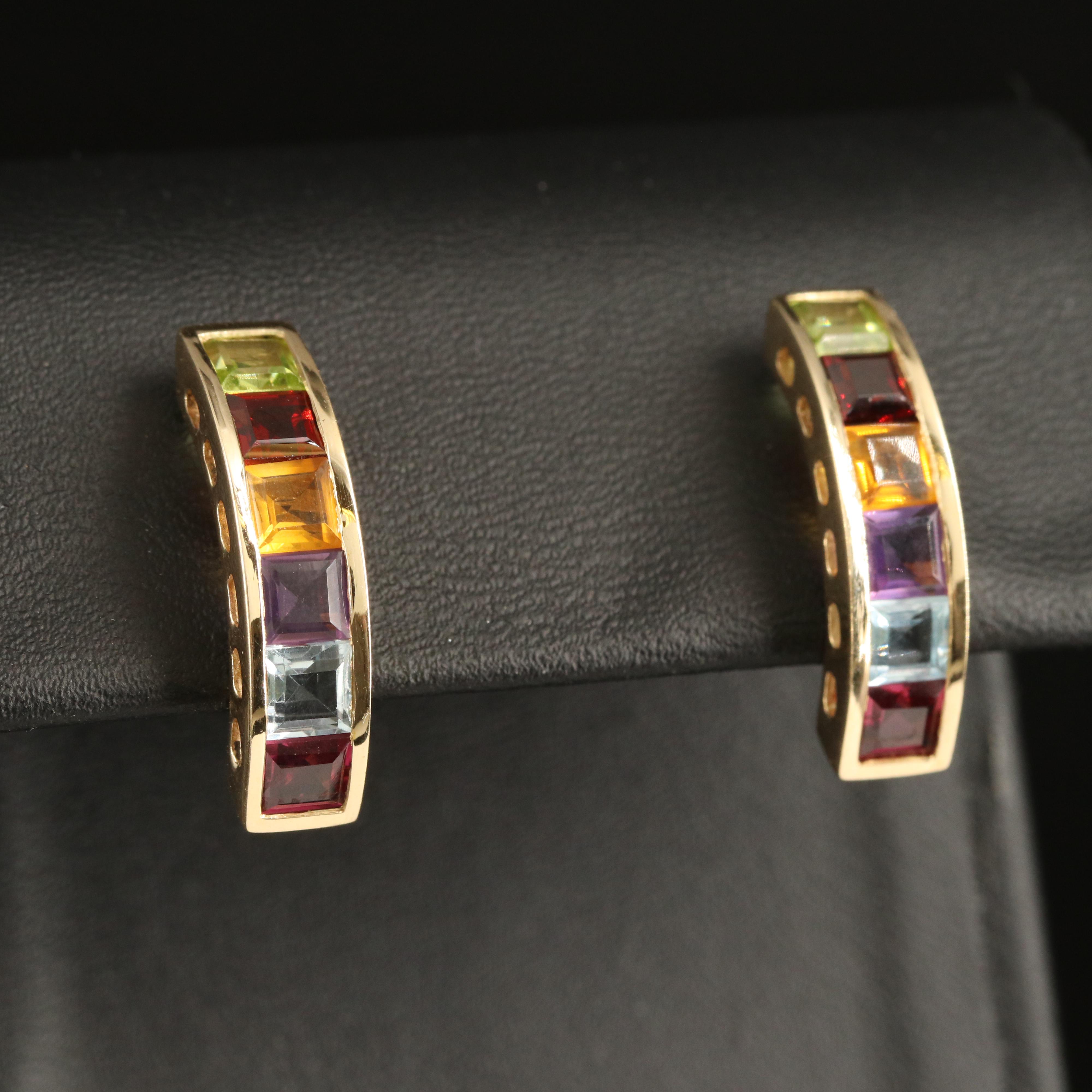 14K Peridot, Garnet, Citrine, Amethyst and Topaz Earrings