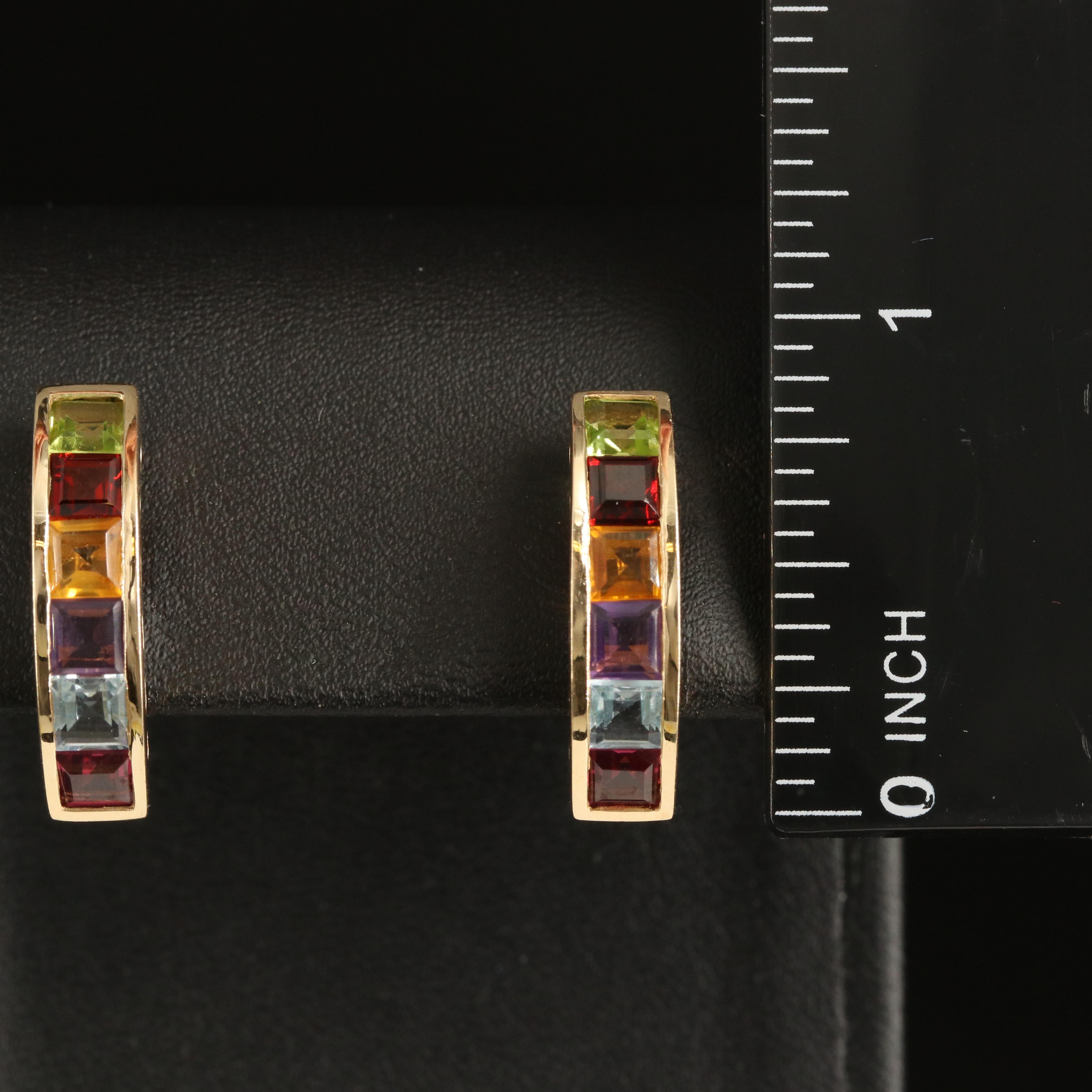 14K Peridot, Garnet, Citrine, Amethyst and Topaz Earrings