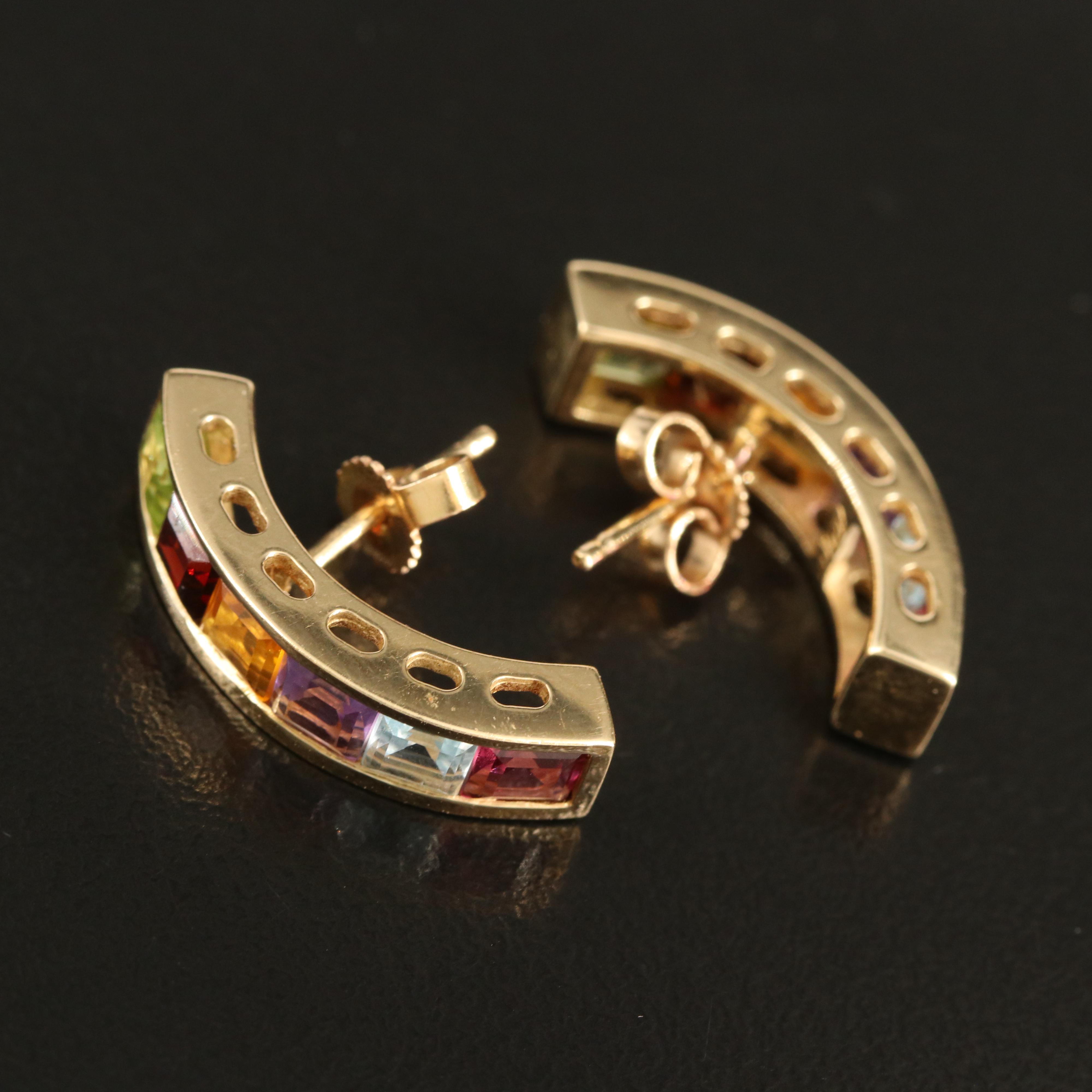 14K Peridot, Garnet, Citrine, Amethyst and Topaz Earrings