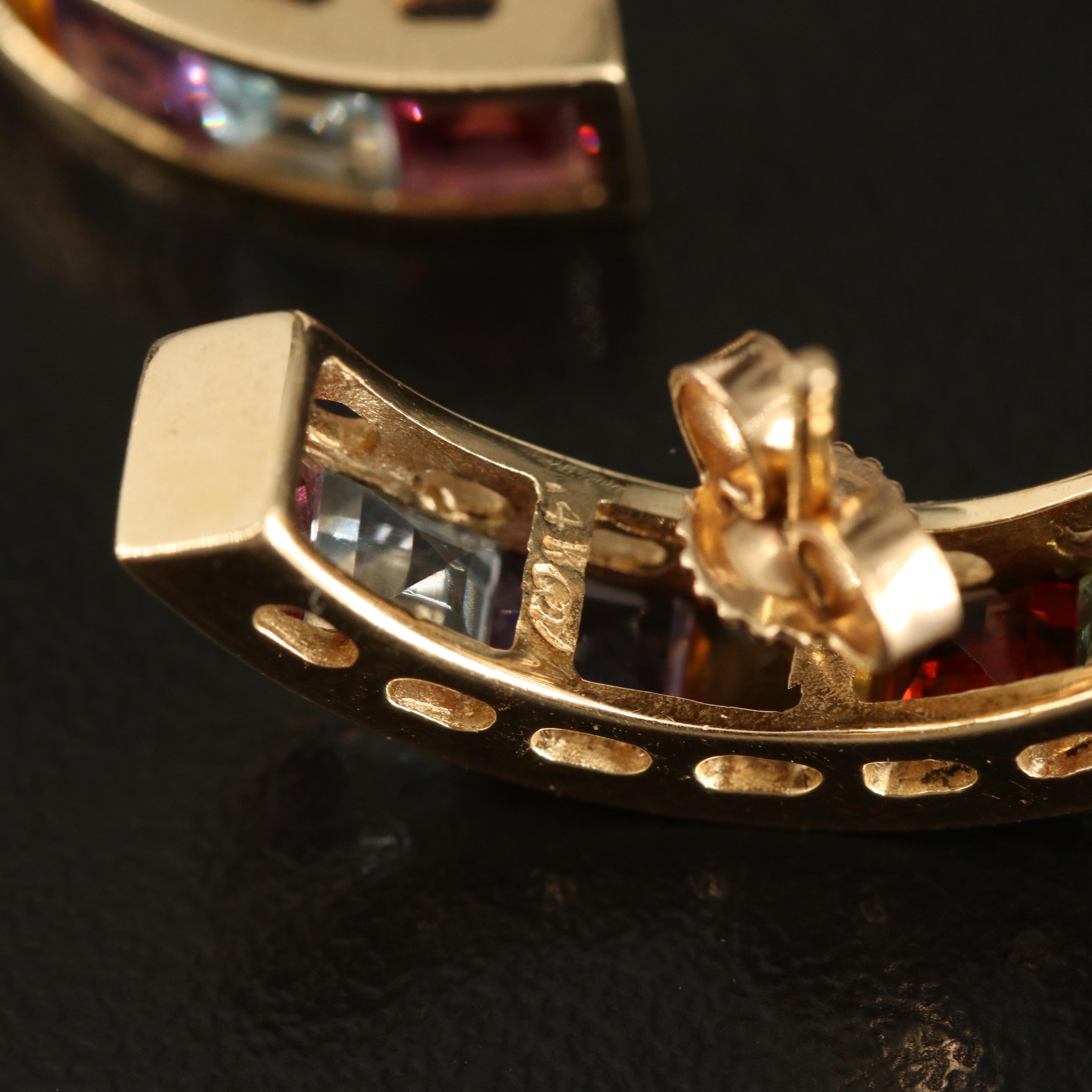 14K Peridot, Garnet, Citrine, Amethyst and Topaz Earrings