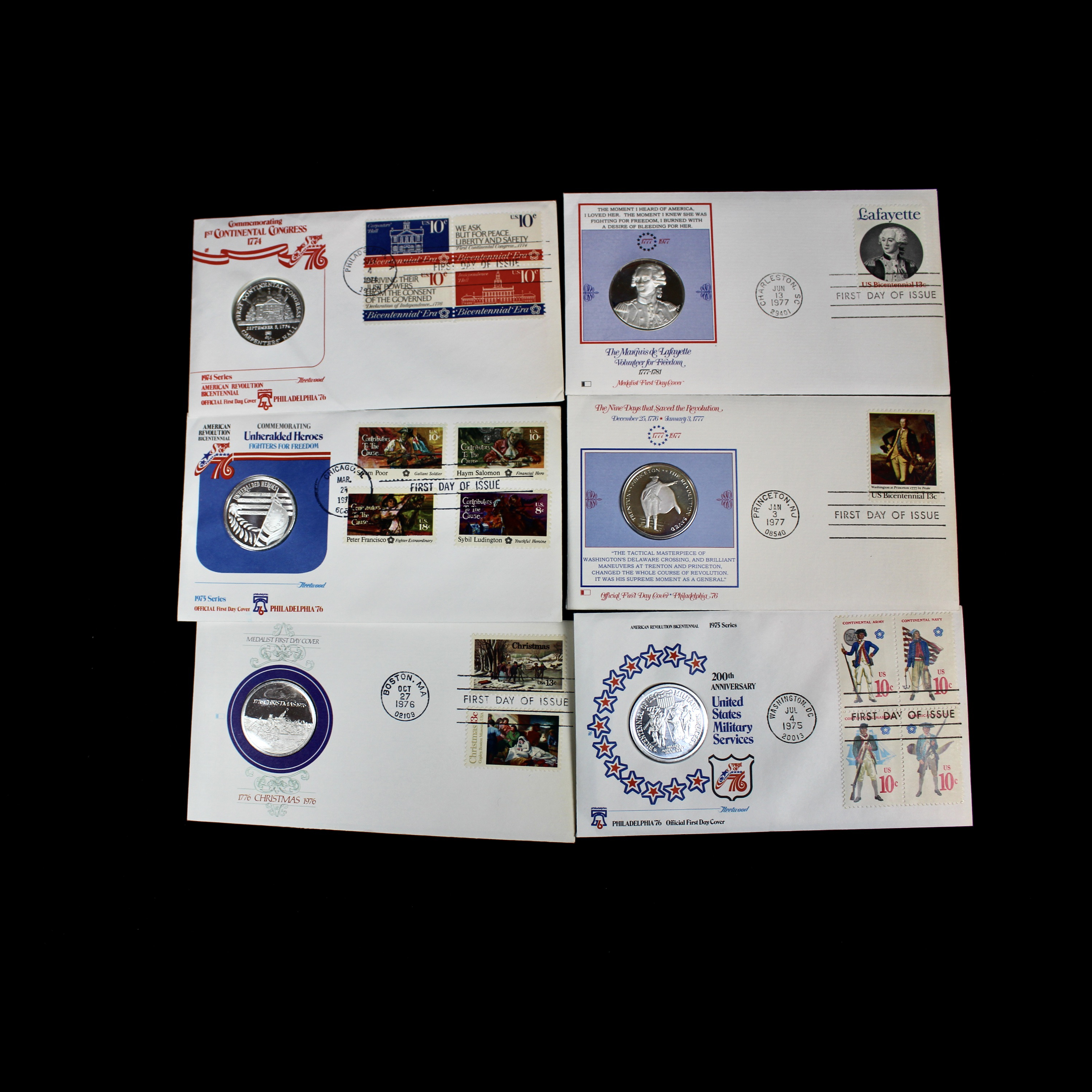 Six Bicentennial First Day Covers With Silver Medals