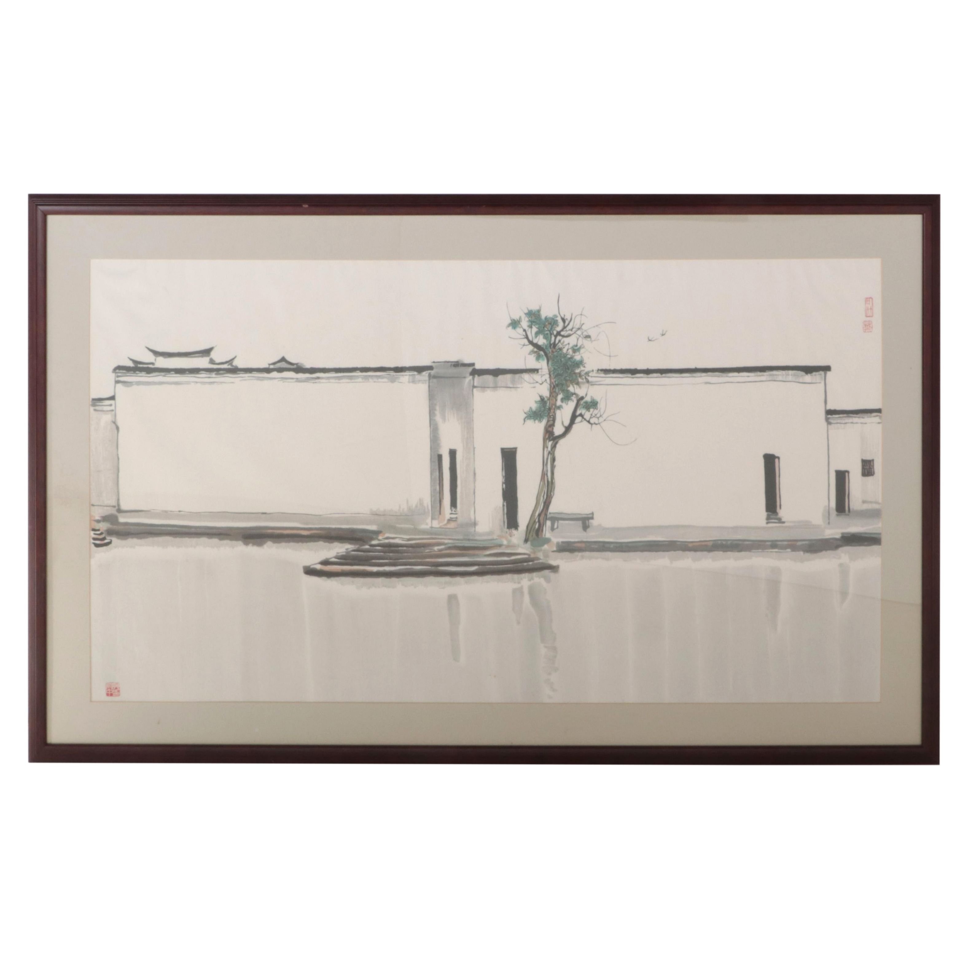 Embellished Woodblock After Wu Guanzhong "Two Swallows," Circa 1981