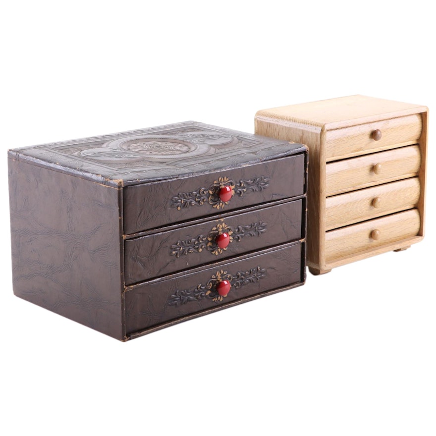 Mid-Century Modern Style and Tooled Leather Jewelry Boxes
