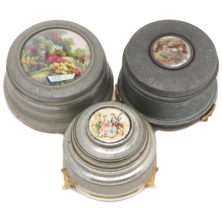 American Art  Metal Music Powder Boxes, Mid-20th Century