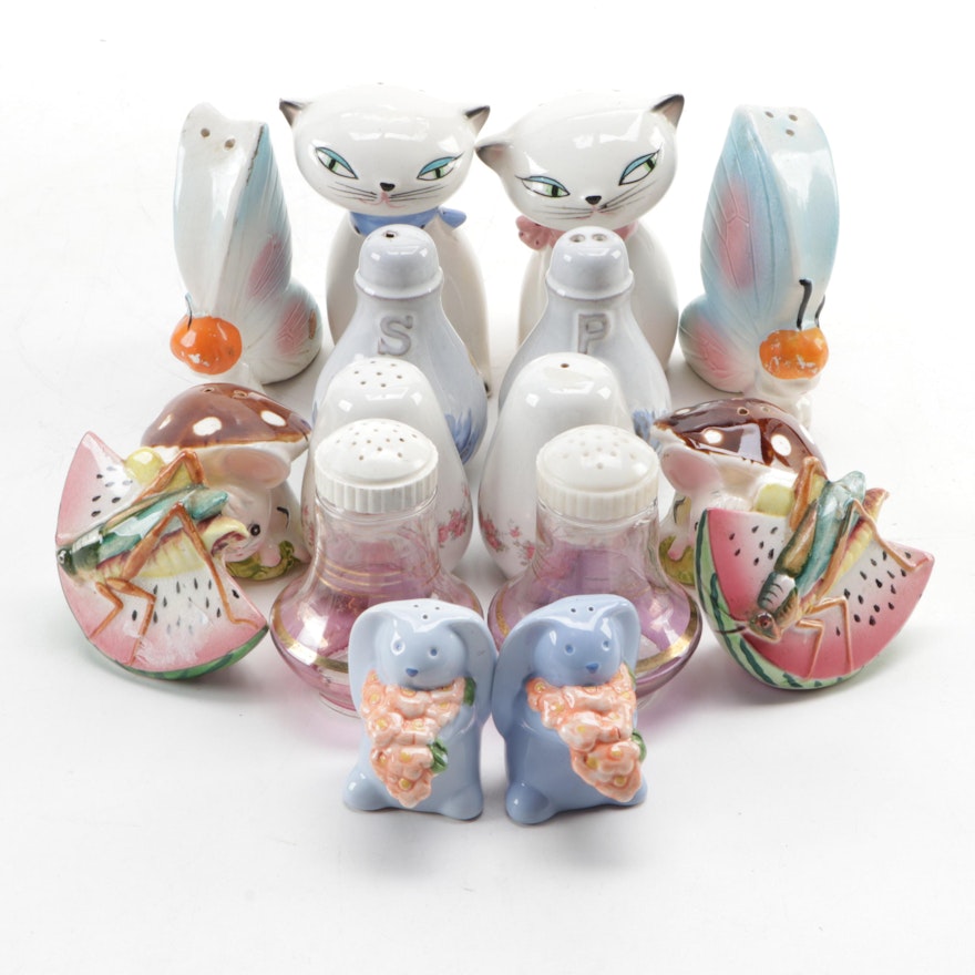 Holt Howard Cat Salt and Pepper Shakers with Other Shakers