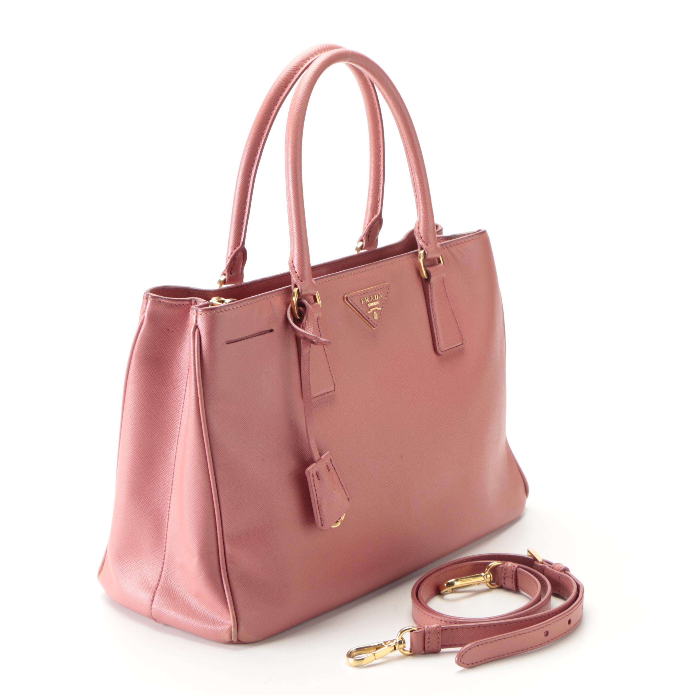 Prada Small Double Zip Tote Bag in Pink Saffiano Leather