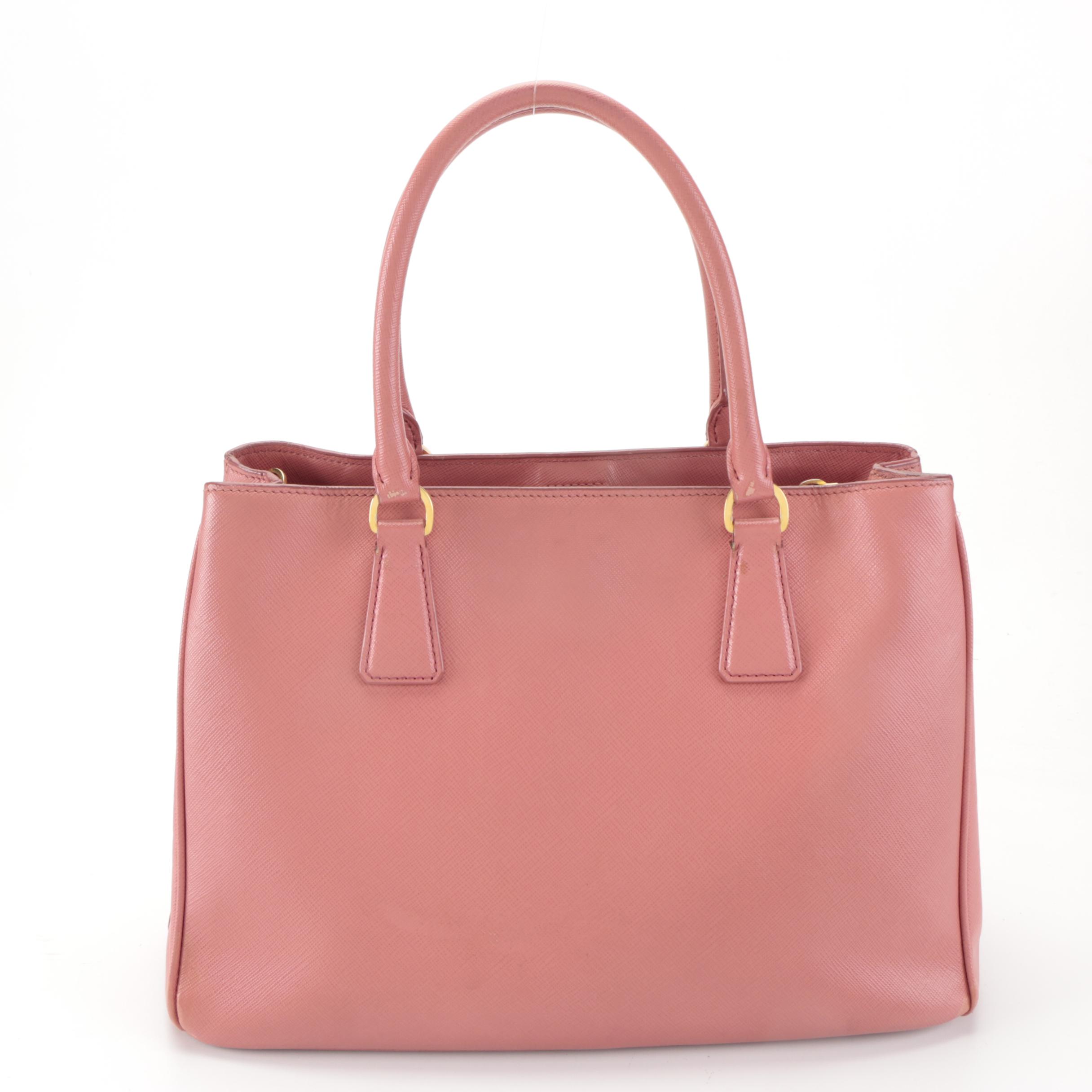 Prada Small Double Zip Tote Bag in Pink Saffiano Leather