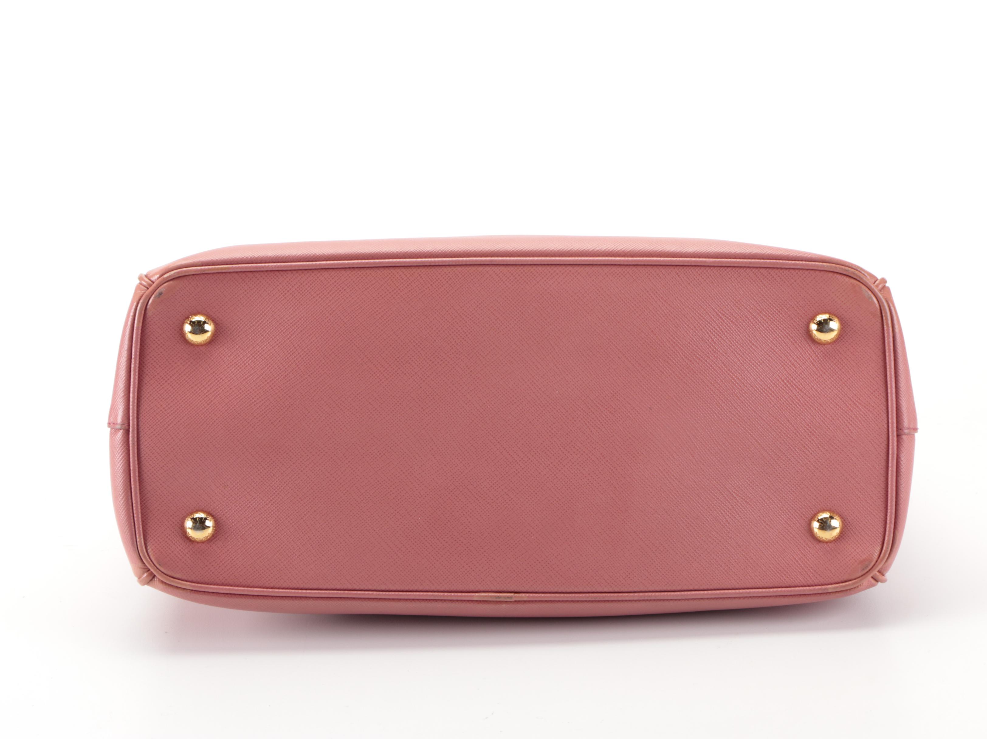 Prada Small Double Zip Tote Bag in Pink Saffiano Leather