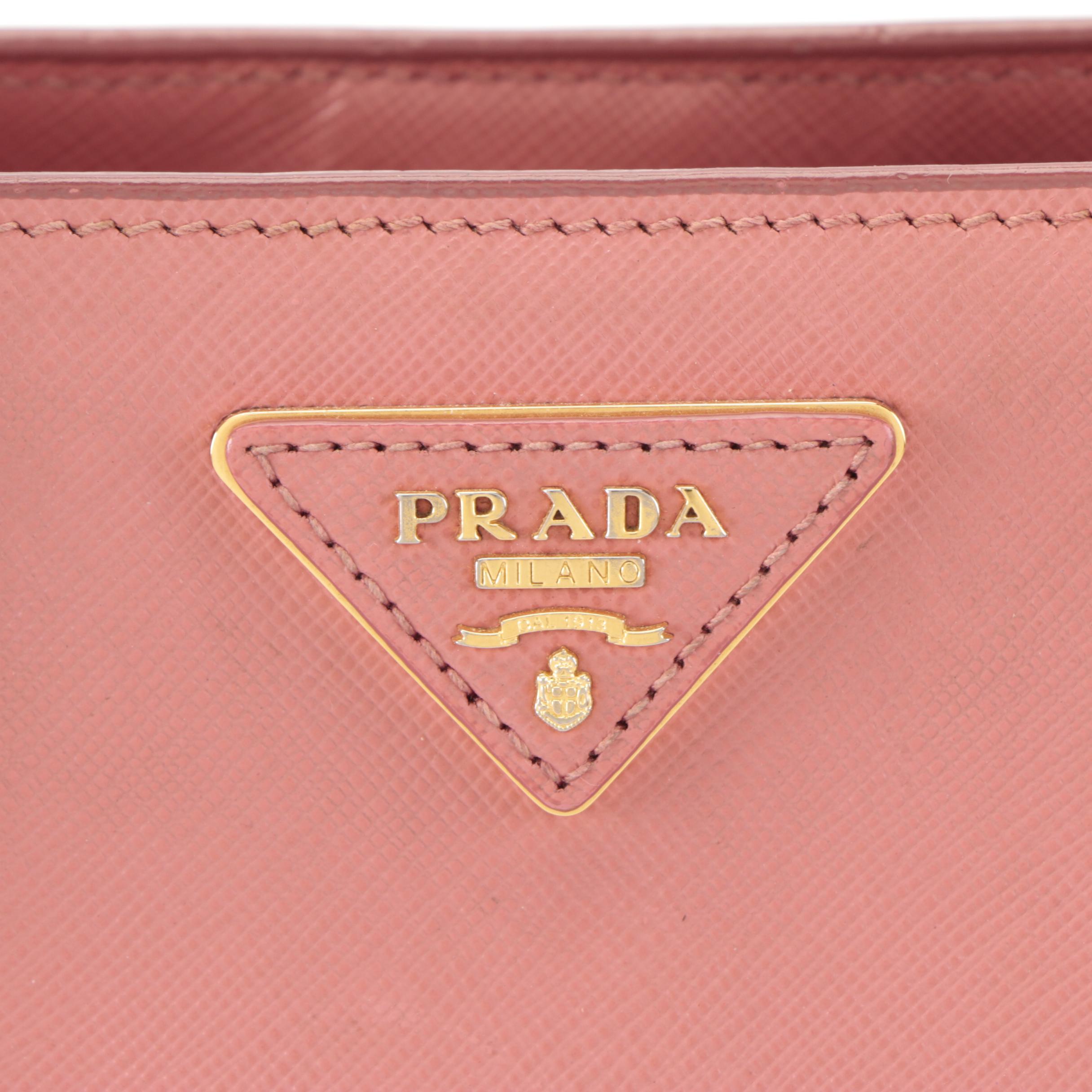 Prada Small Double Zip Tote Bag in Pink Saffiano Leather