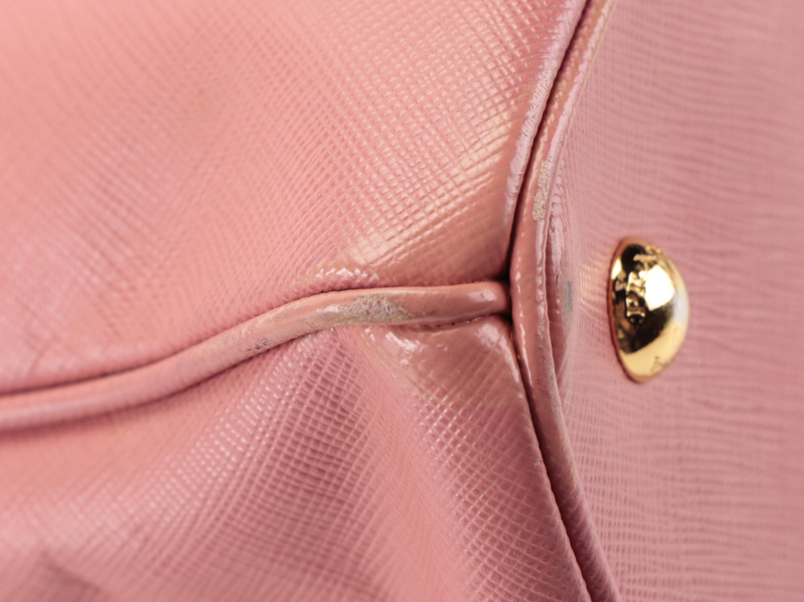 Prada Small Double Zip Tote Bag in Pink Saffiano Leather