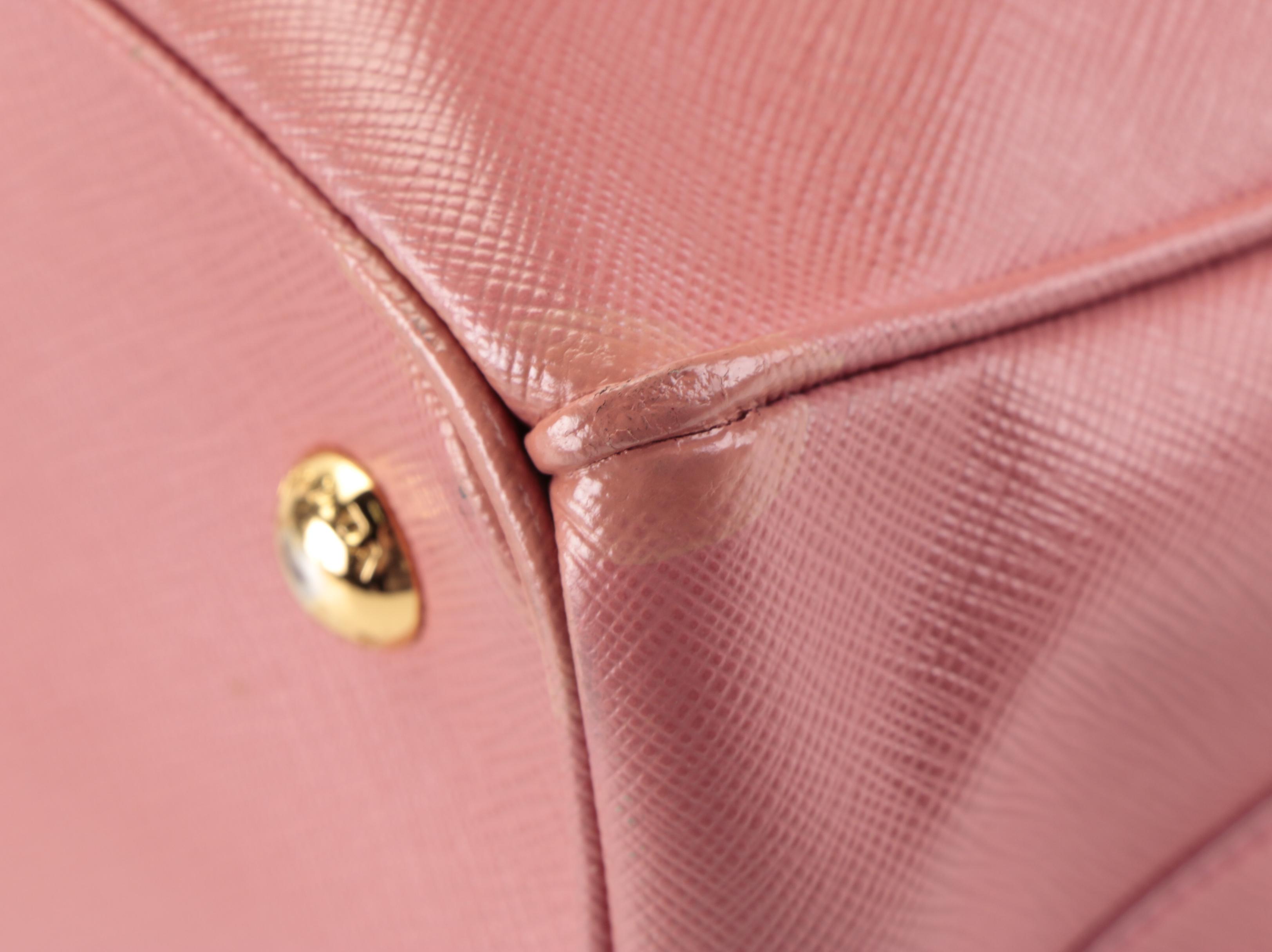 Prada Small Double Zip Tote Bag in Pink Saffiano Leather