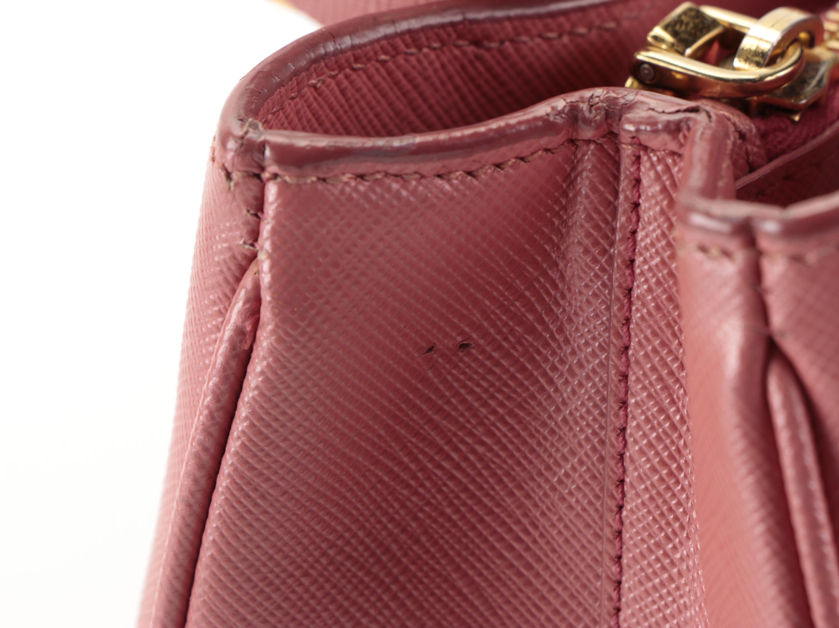 Prada Small Double Zip Tote Bag in Pink Saffiano Leather