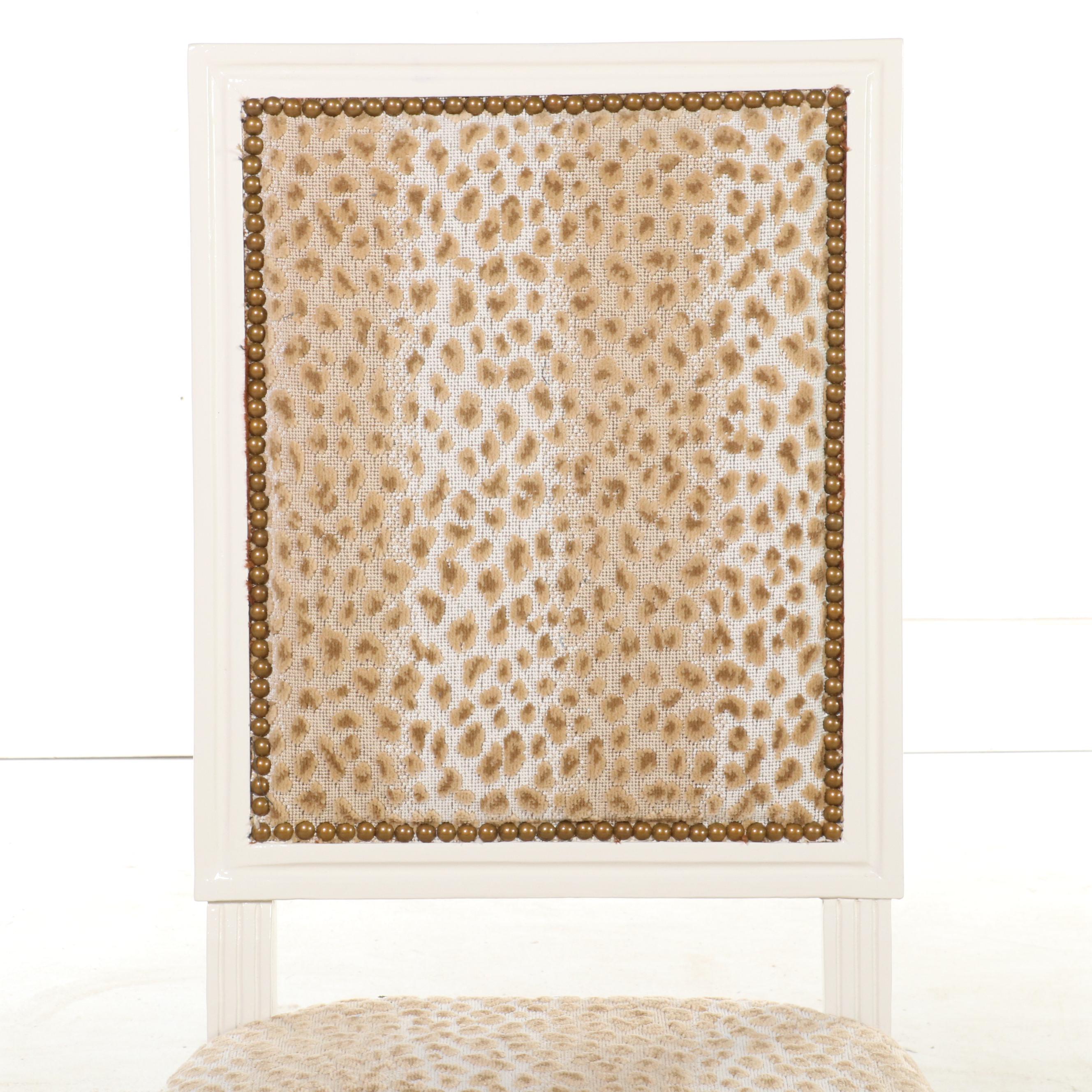 Six Louis XVI Style White-Painted Side Chairs in Cowtan & Tout Ocelot Upholstery