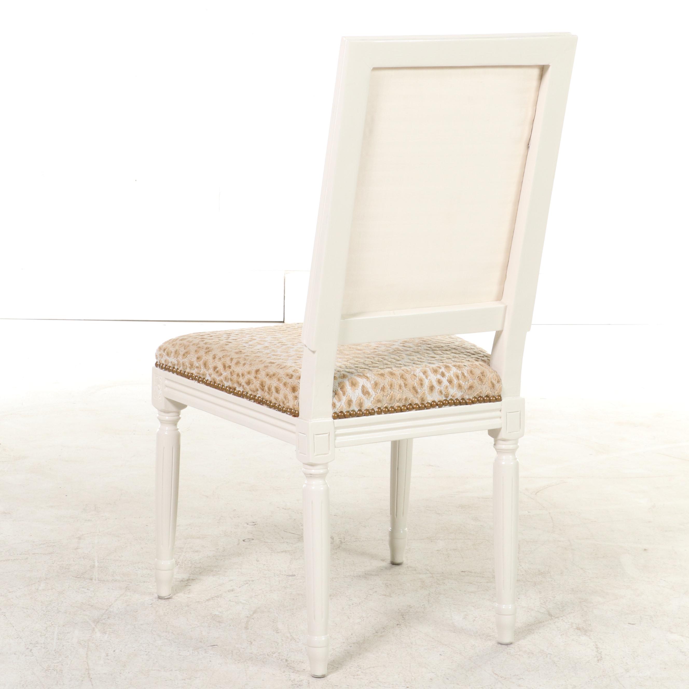 Six Louis XVI Style White-Painted Side Chairs in Cowtan & Tout Ocelot Upholstery