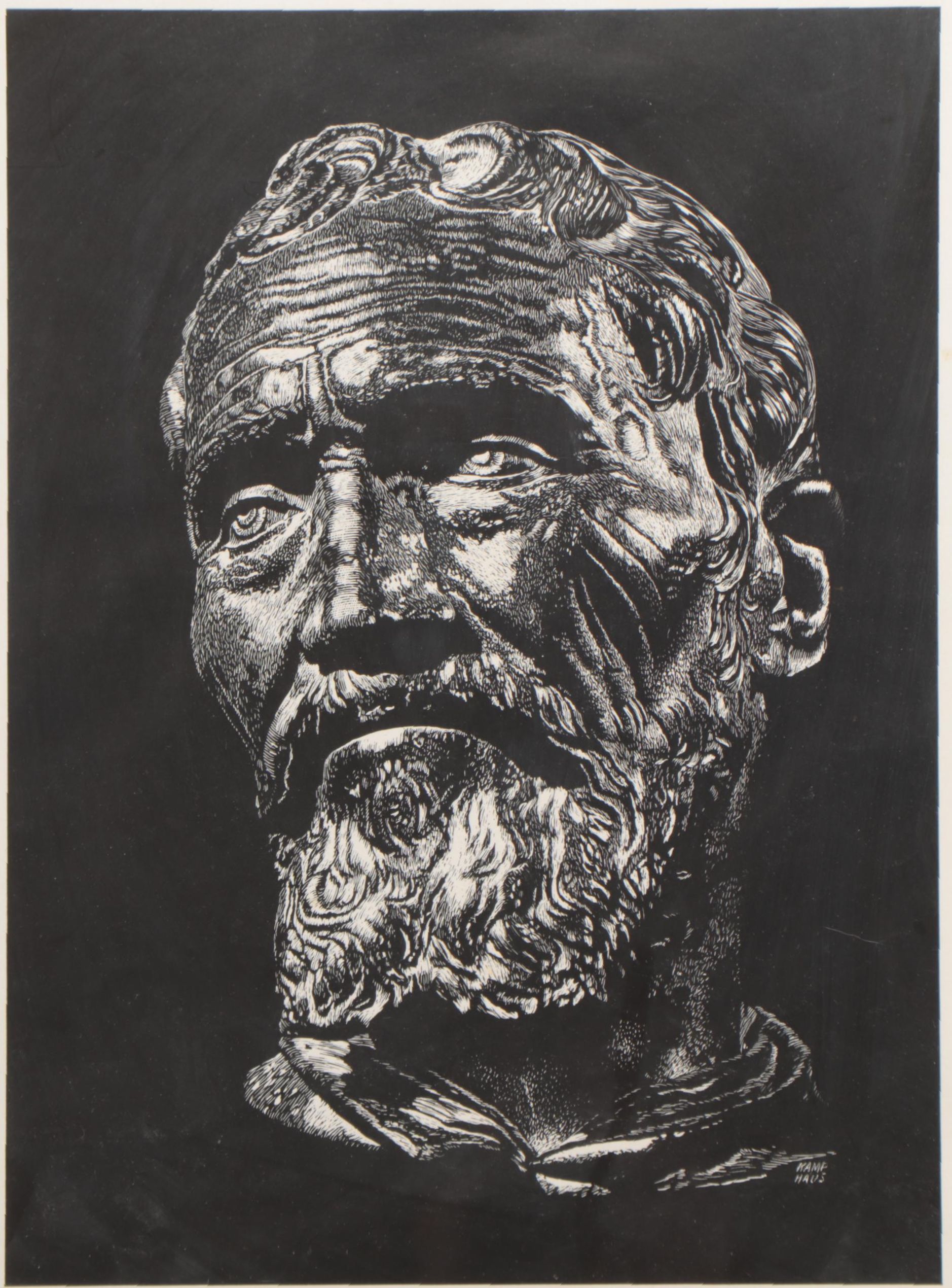 Wood Engraving "Michelangelo from Death Mask"