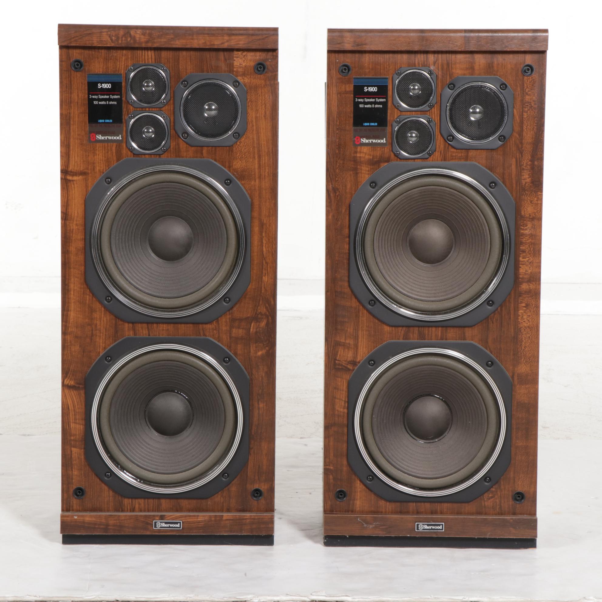 Pair of Sherwood S-1900 3-Way Speaker Systems, Late 20th Century