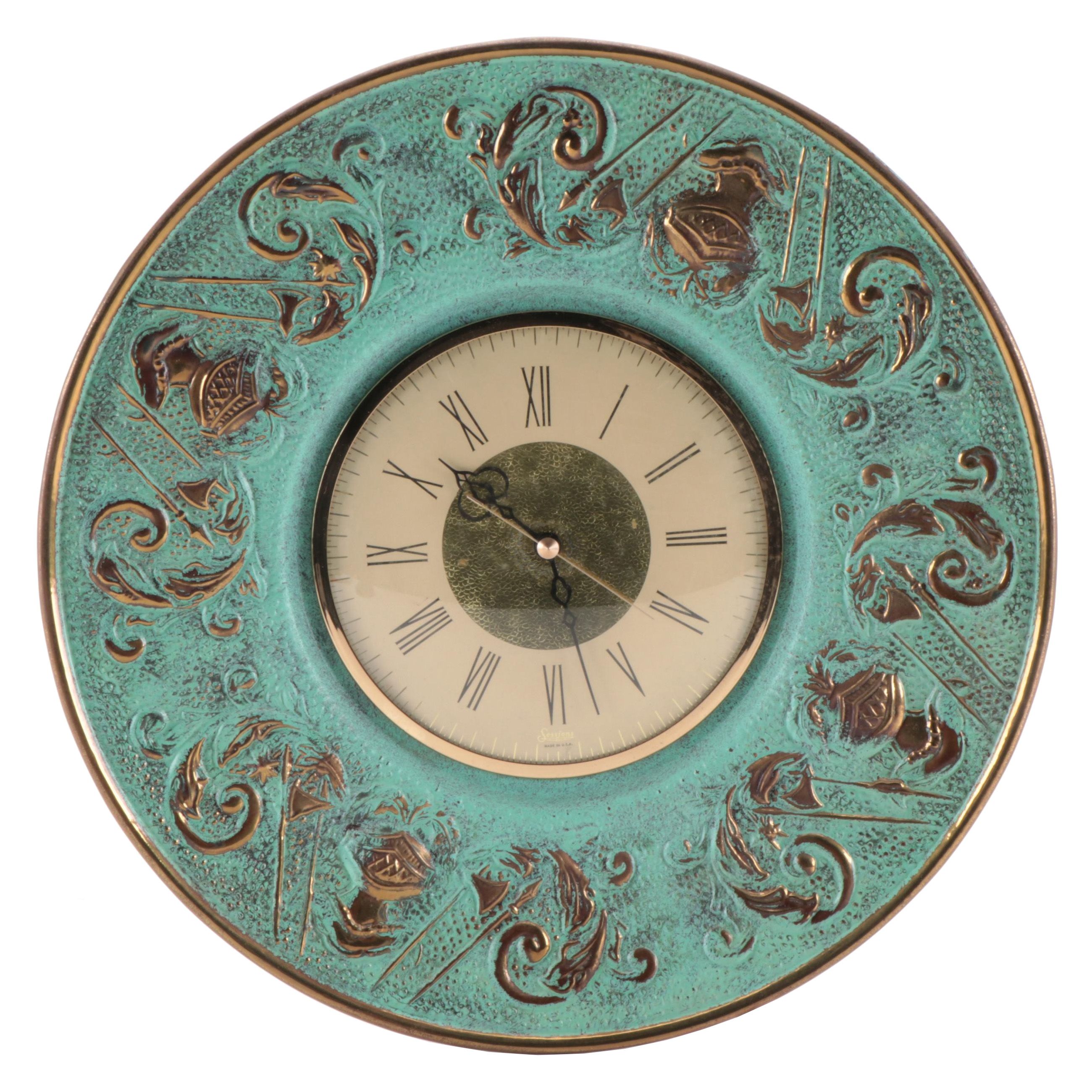 Sessions Faux Verdigris Electric Wall Clock, Mid-20th Century