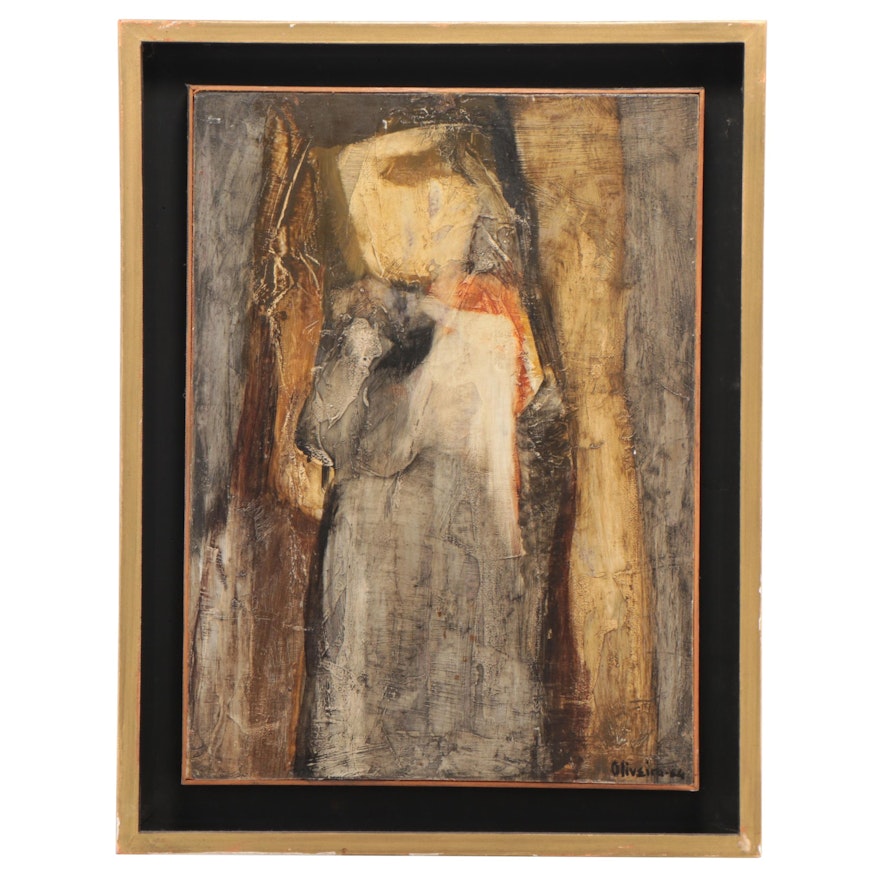 Oliveira Abstract Figurative Mixed Media Oil Painting, 1964