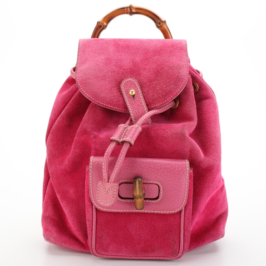 Gucci Bamboo Backpack Mini in Pink Suede and Leather