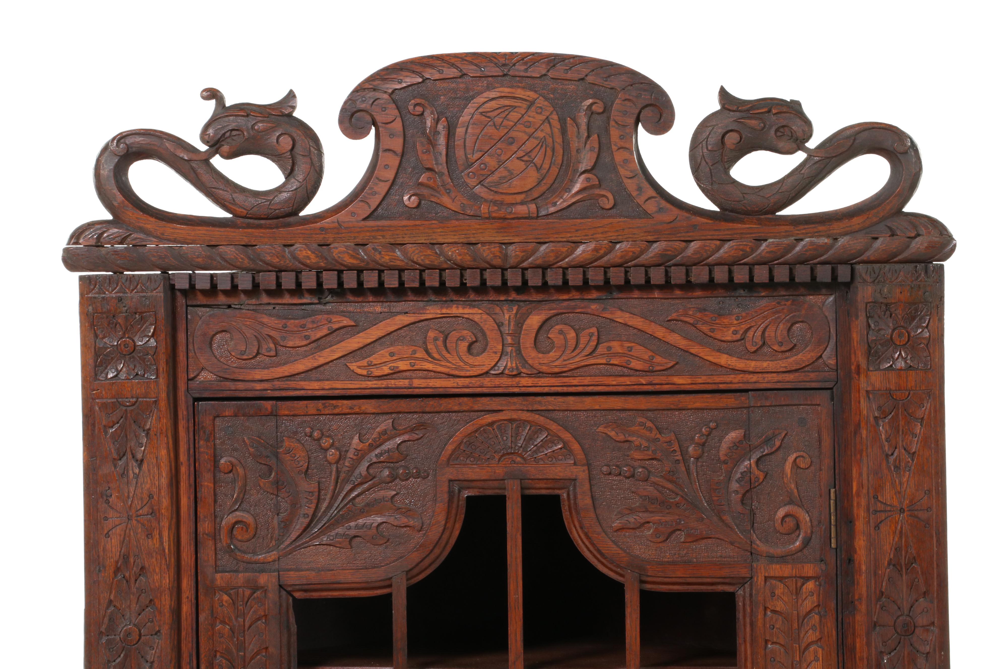 Renaissance Style Carved Oak Corner Cabinet, Early 20th Century