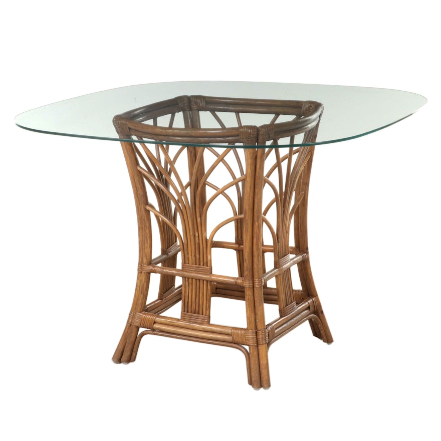 Contemporary Glass Top and Rattan Dining Table