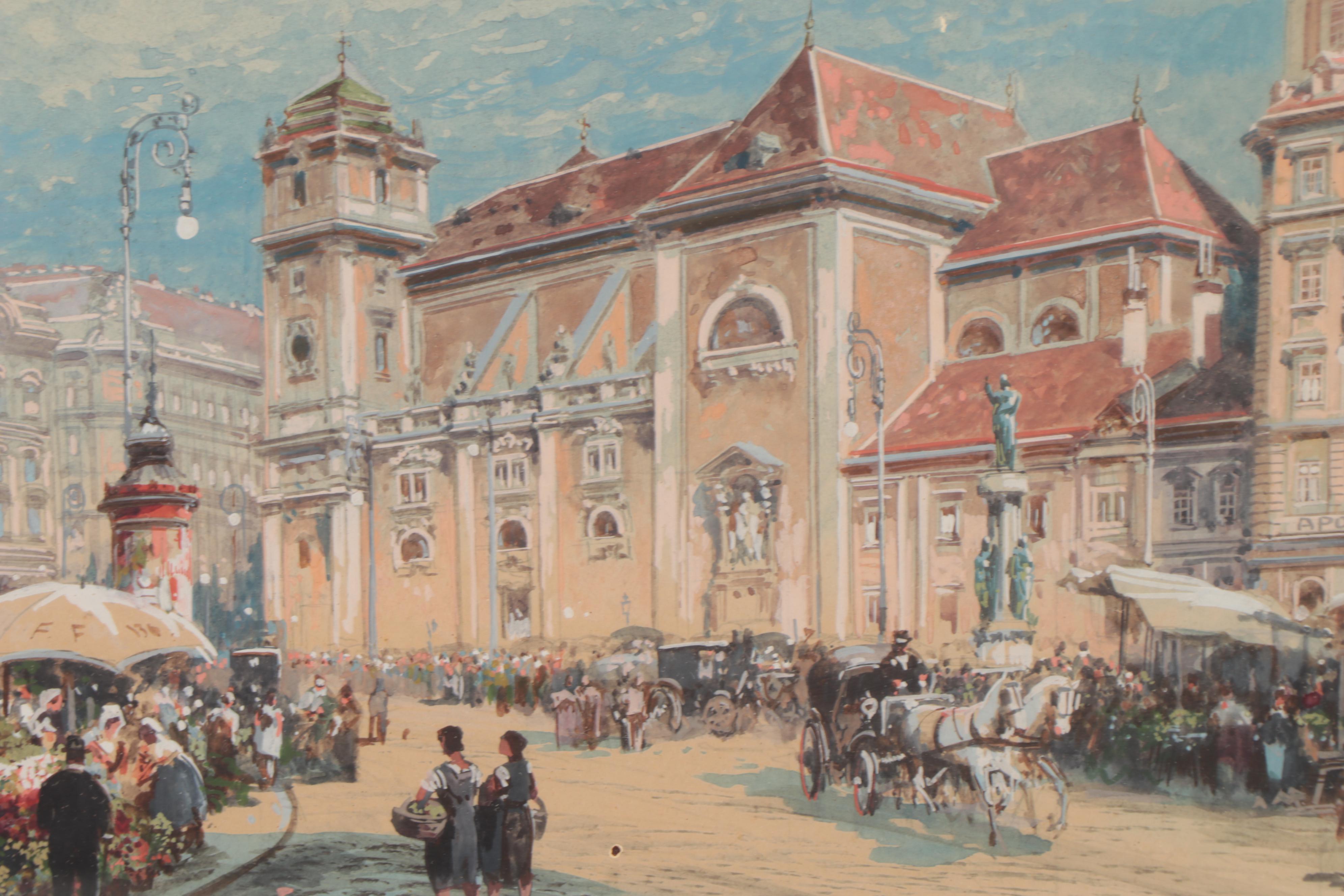 Friedrich Frank Gouache and Watercolor Painting "Wien-Freiung"