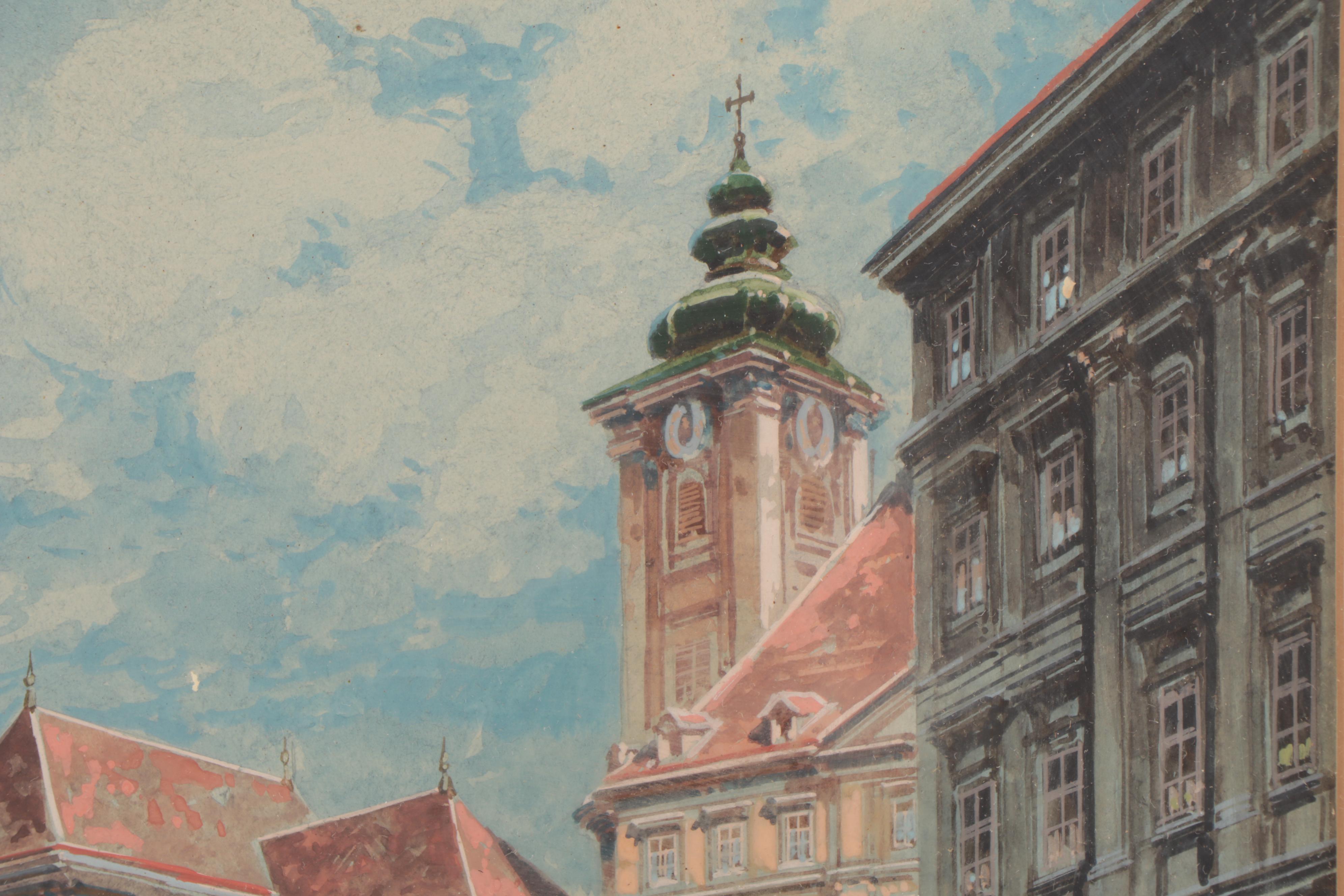 Friedrich Frank Gouache and Watercolor Painting "Wien-Freiung"