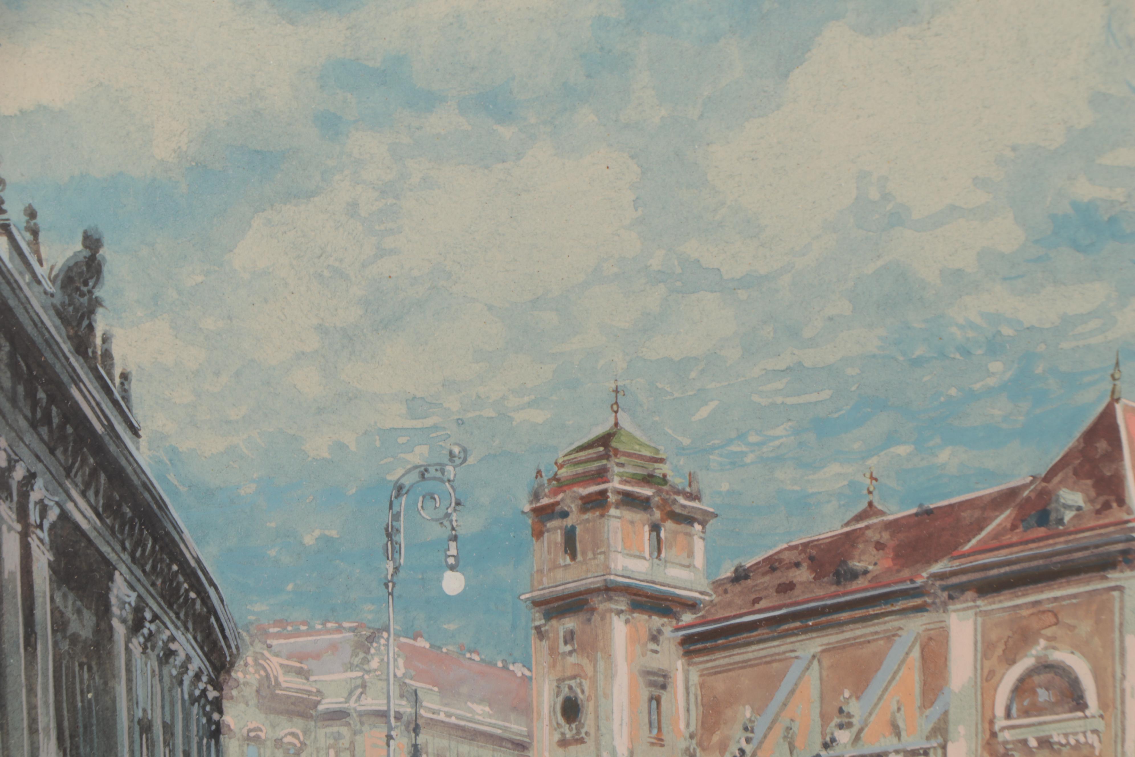 Friedrich Frank Gouache and Watercolor Painting "Wien-Freiung"