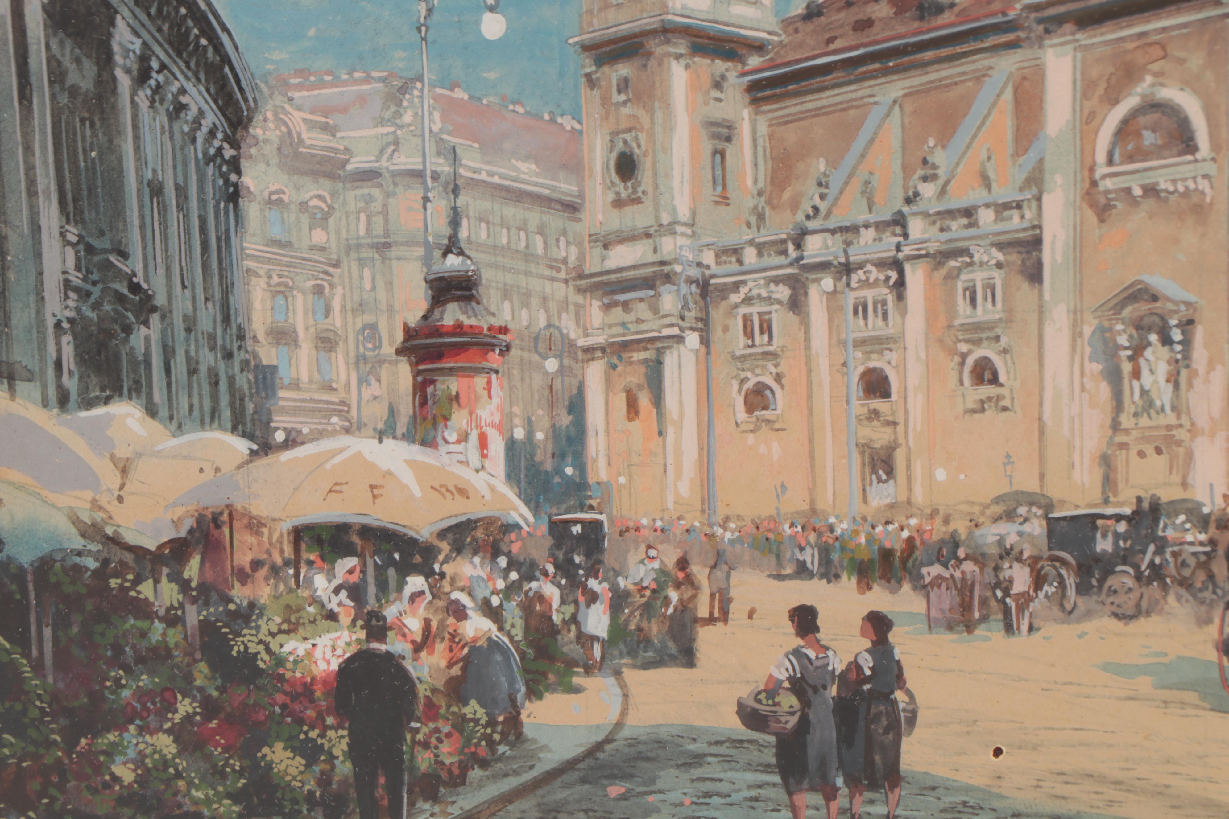 Friedrich Frank Gouache and Watercolor Painting "Wien-Freiung"