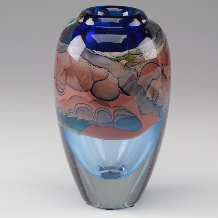 Brent Kee Young Studio Art Glass Vase, 1985