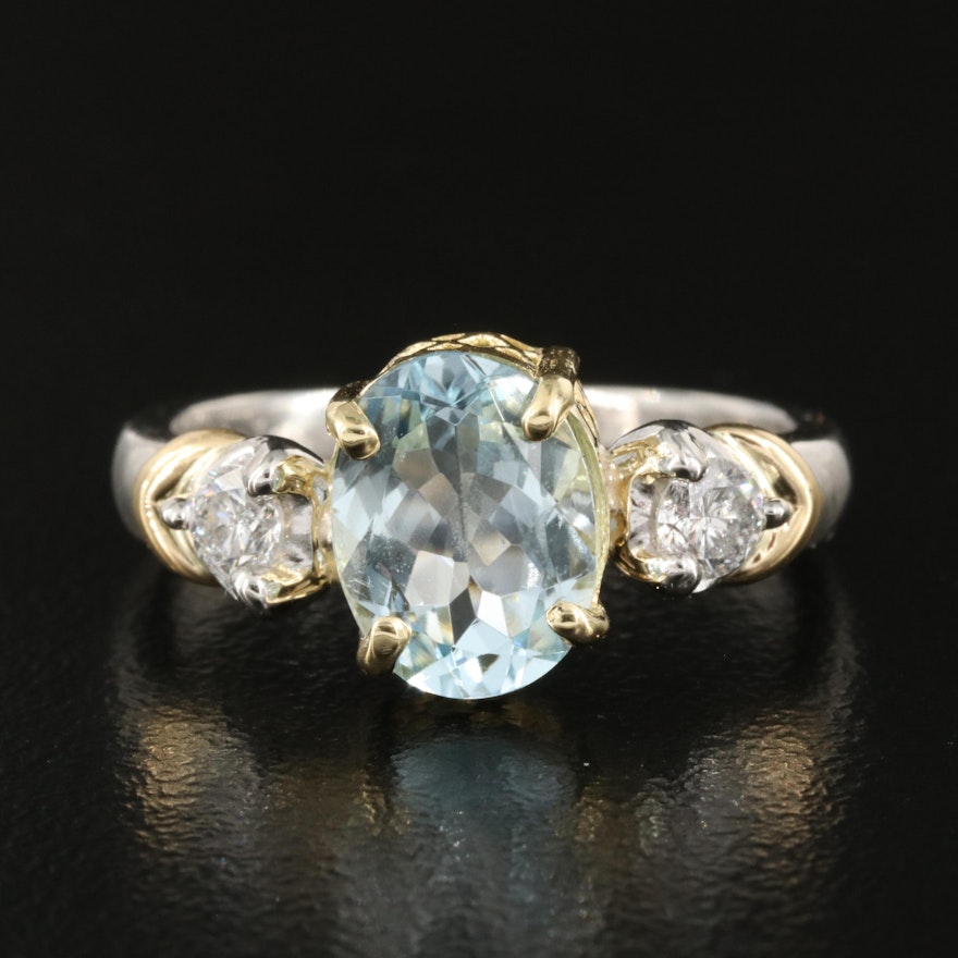 Platinum Aquamarine and Diamond Ring with 18K Accents