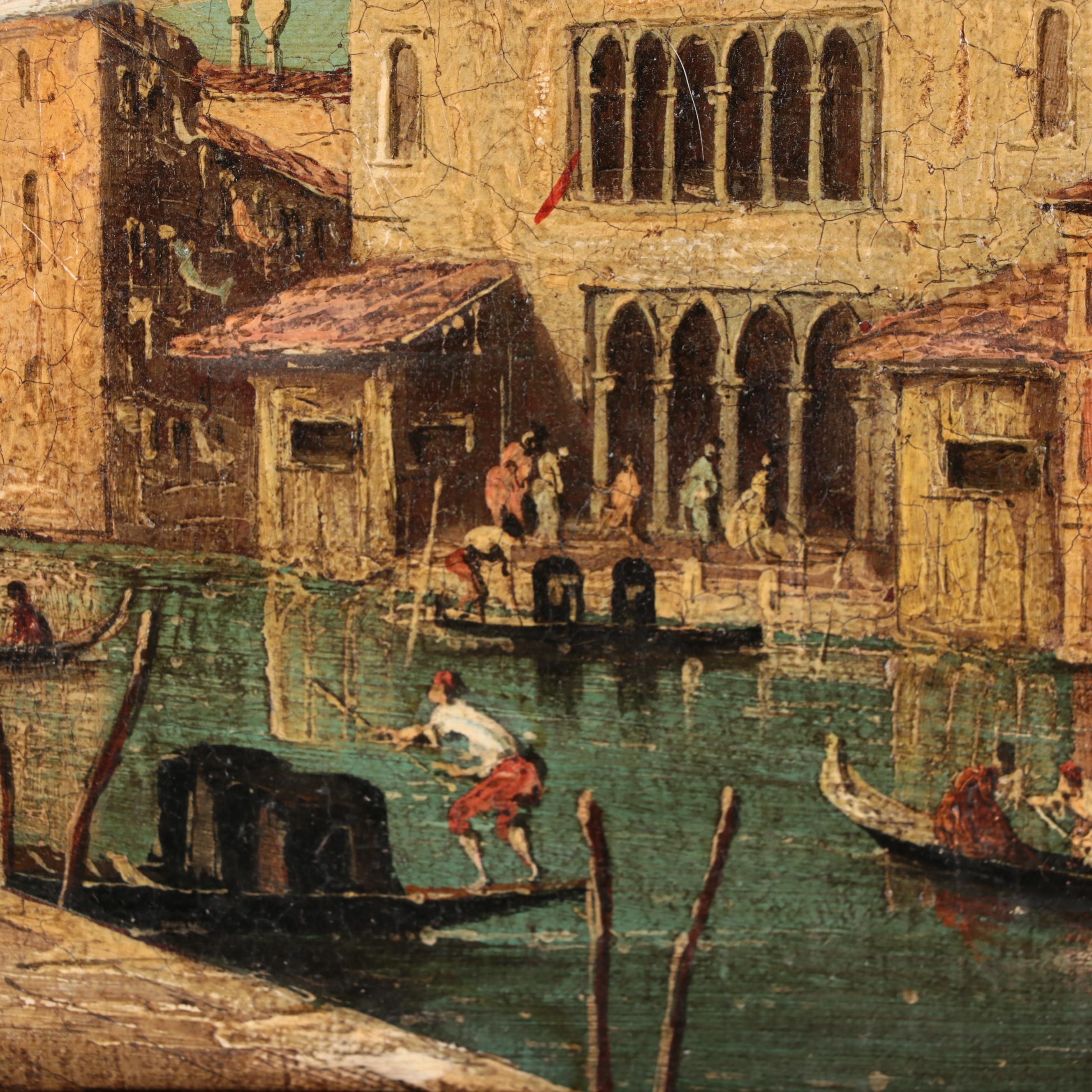 Venetian Canal Scene Oil Painting, Mid-20th Century