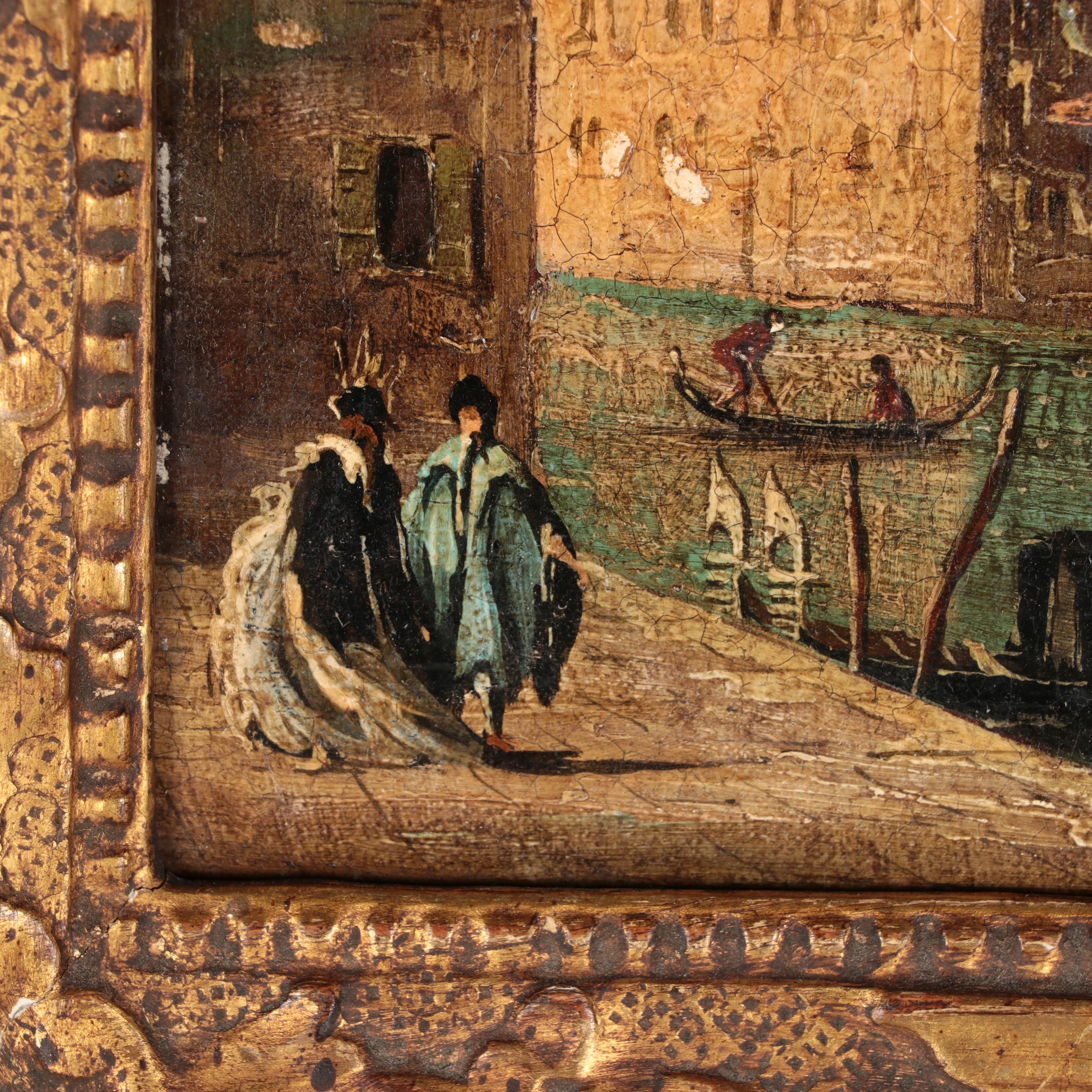 Venetian Canal Scene Oil Painting, Mid-20th Century