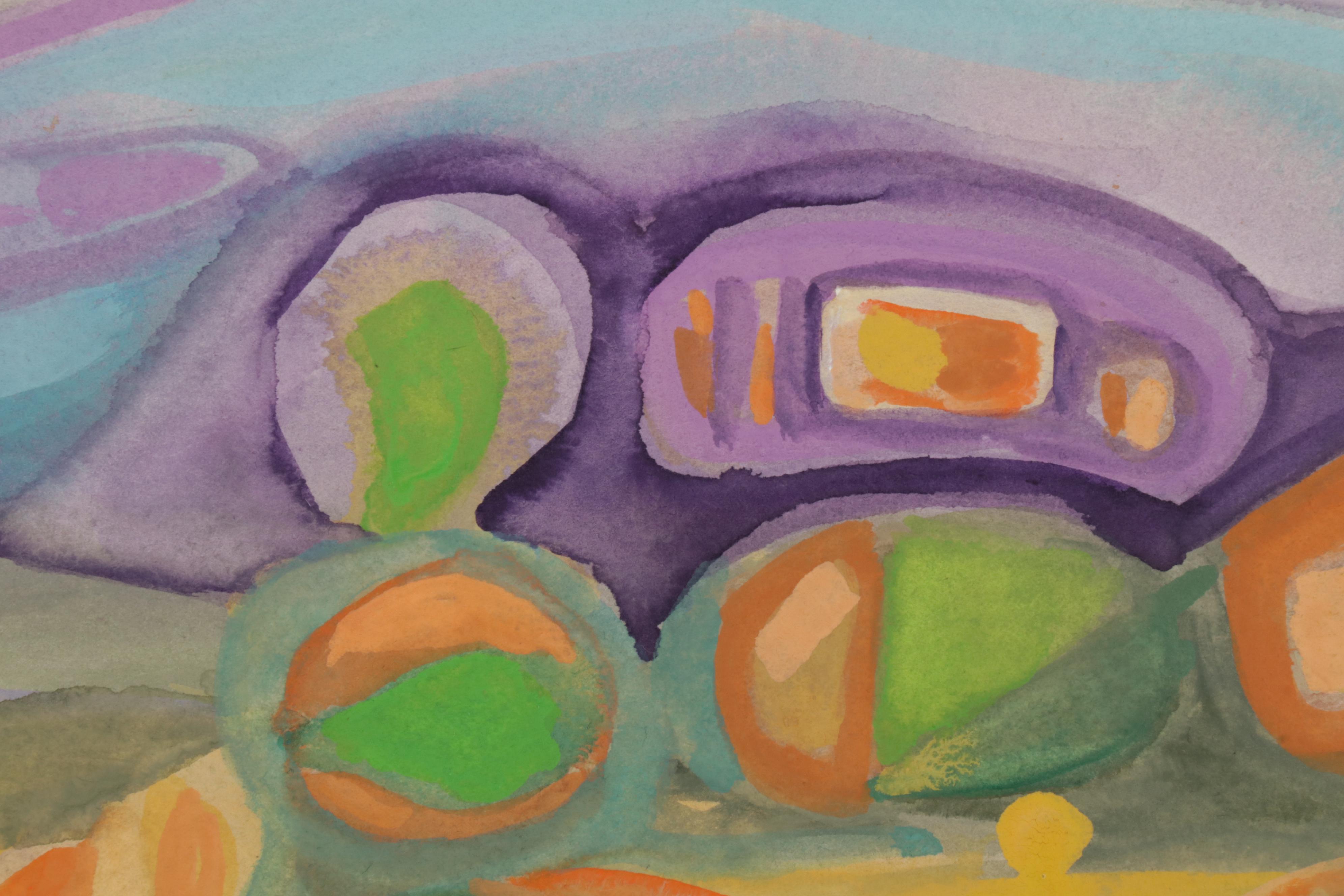 Phiris Sickels Abstract Cityscape Watercolor Painting, 21st Century