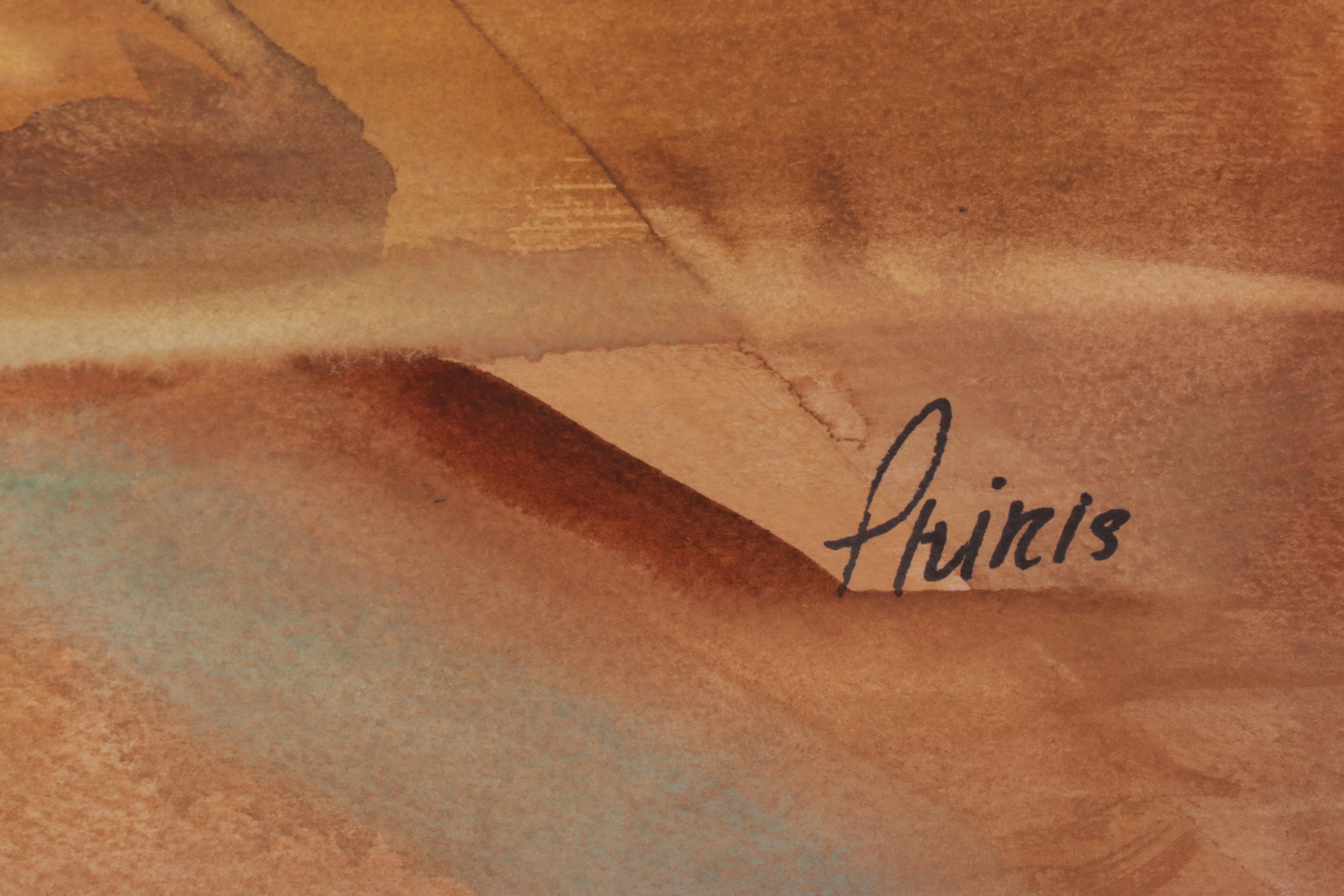 Phiris Sickels Abstract Cityscape Watercolor Painting, 21st Century