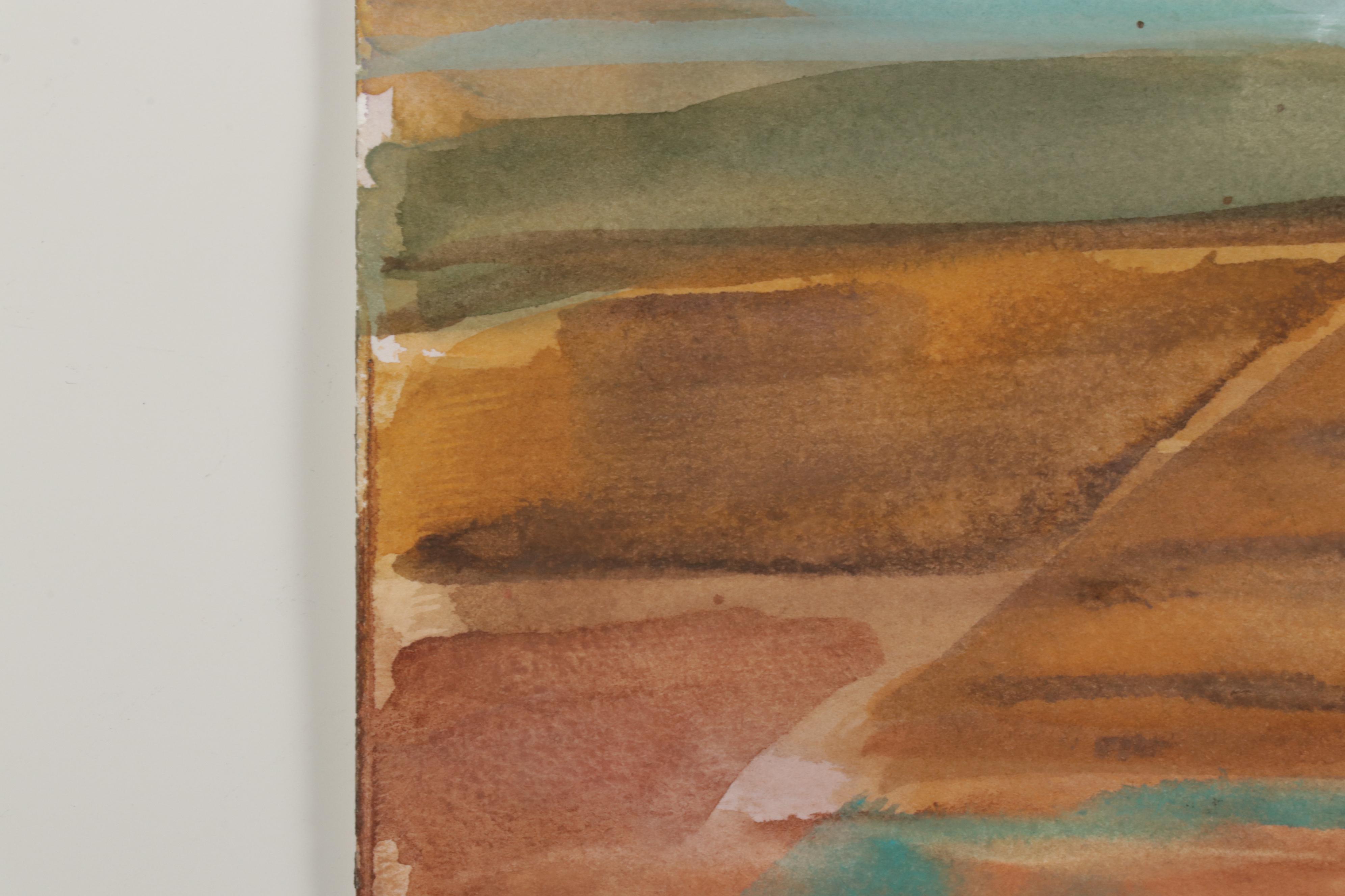 Phiris Sickels Abstract Cityscape Watercolor Painting, 21st Century