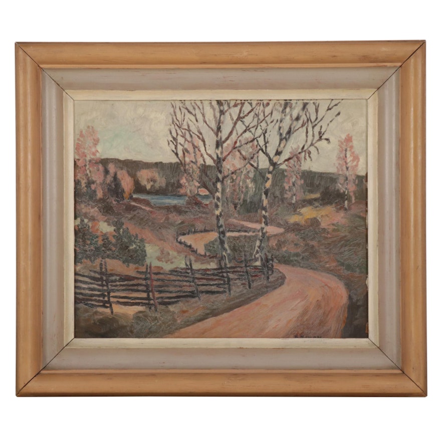 H. Hyman Landscape Oil Painting of Country Road, Early to Mid-20th Century